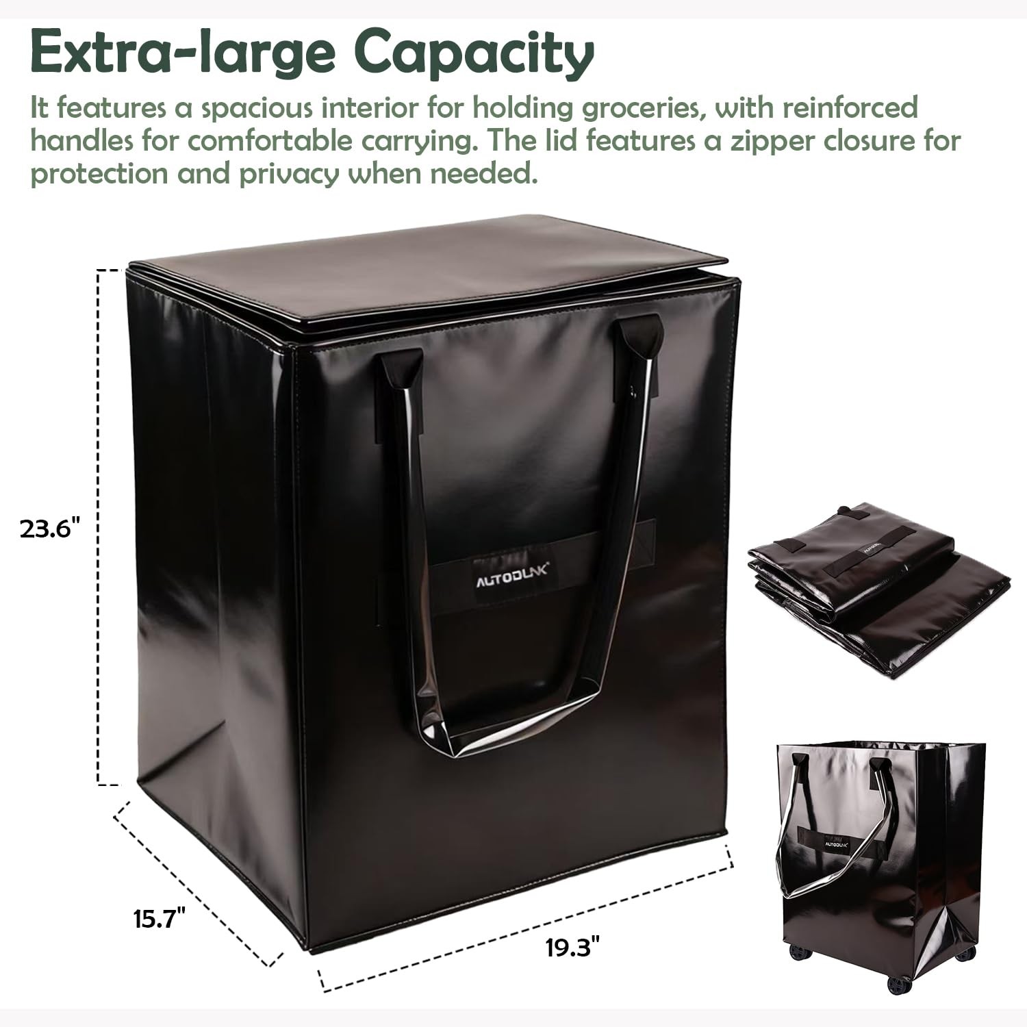 Reusable Grocery Bag on Wheels, Extended Handle Zipper Cover Foldable Rolling…