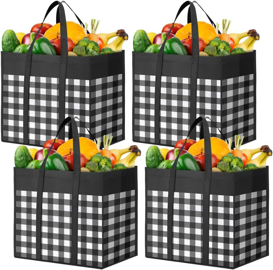 4 Pack Reusable Grocery Bags Tote Bag Reinforced Handles Waterproof Multipurpose