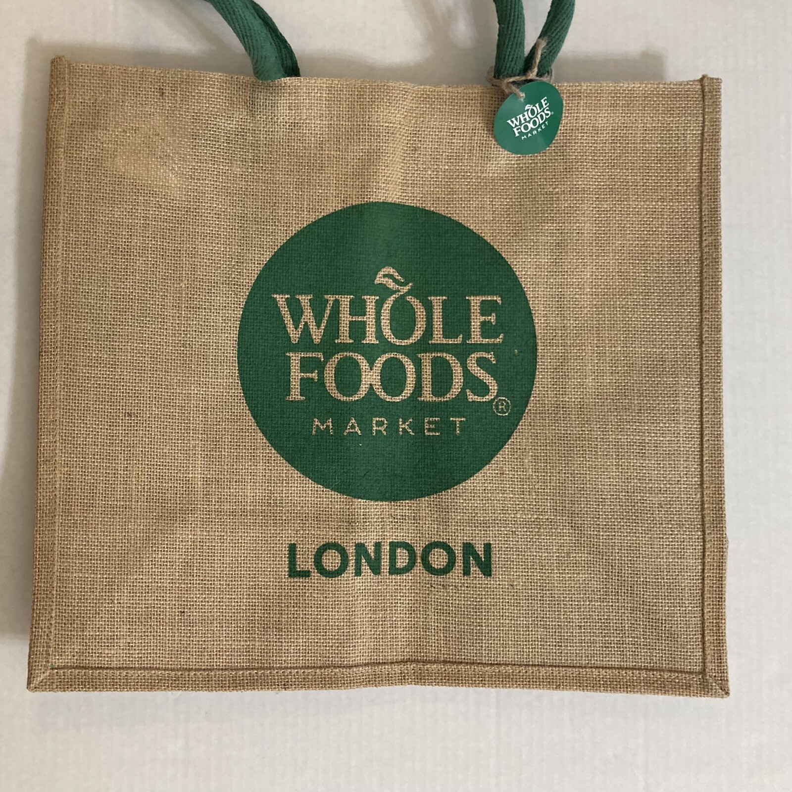 Whole Foods Market London Jute Tote Bag Brown Green New Logo Reusable UK New