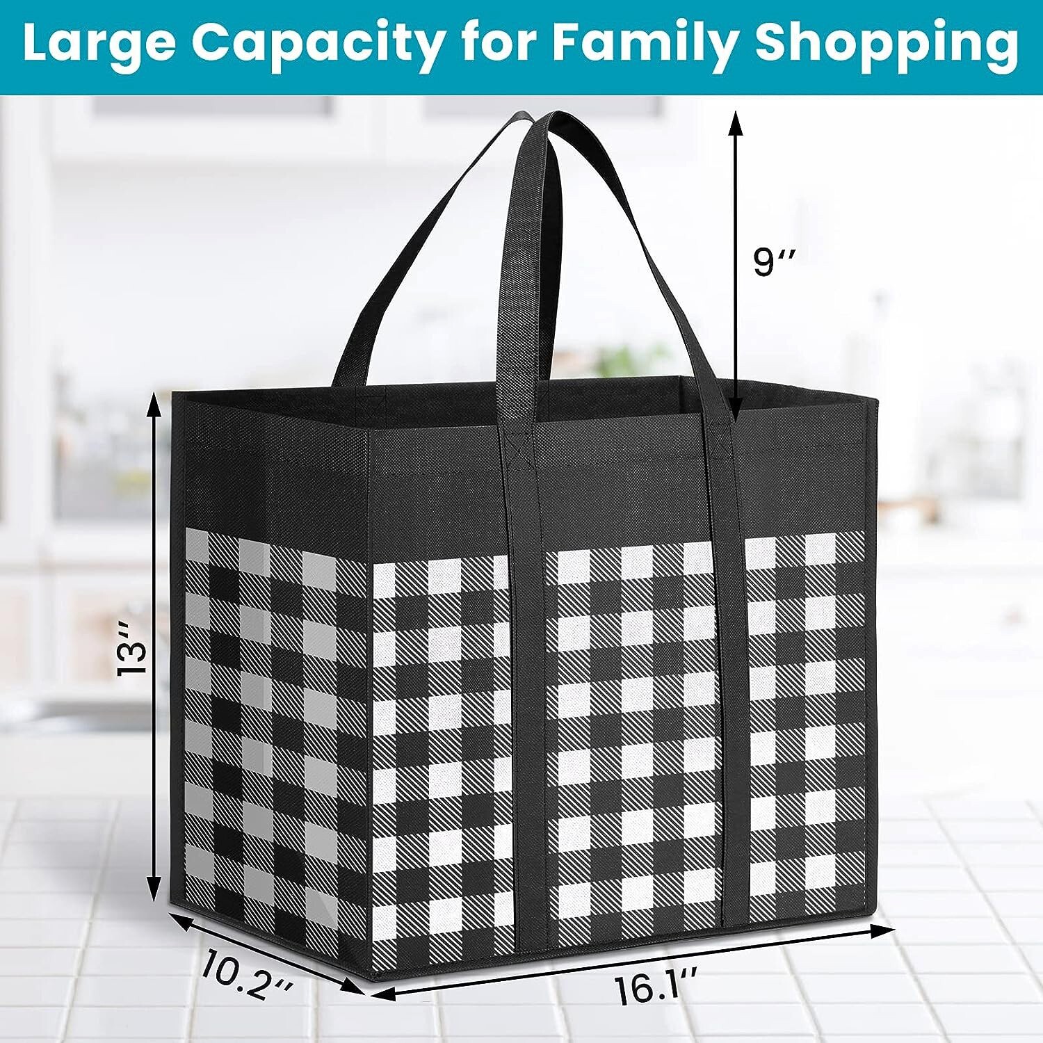 4 Pack Reusable Grocery Bags Tote Bag Reinforced Handles Waterproof Multipurpose