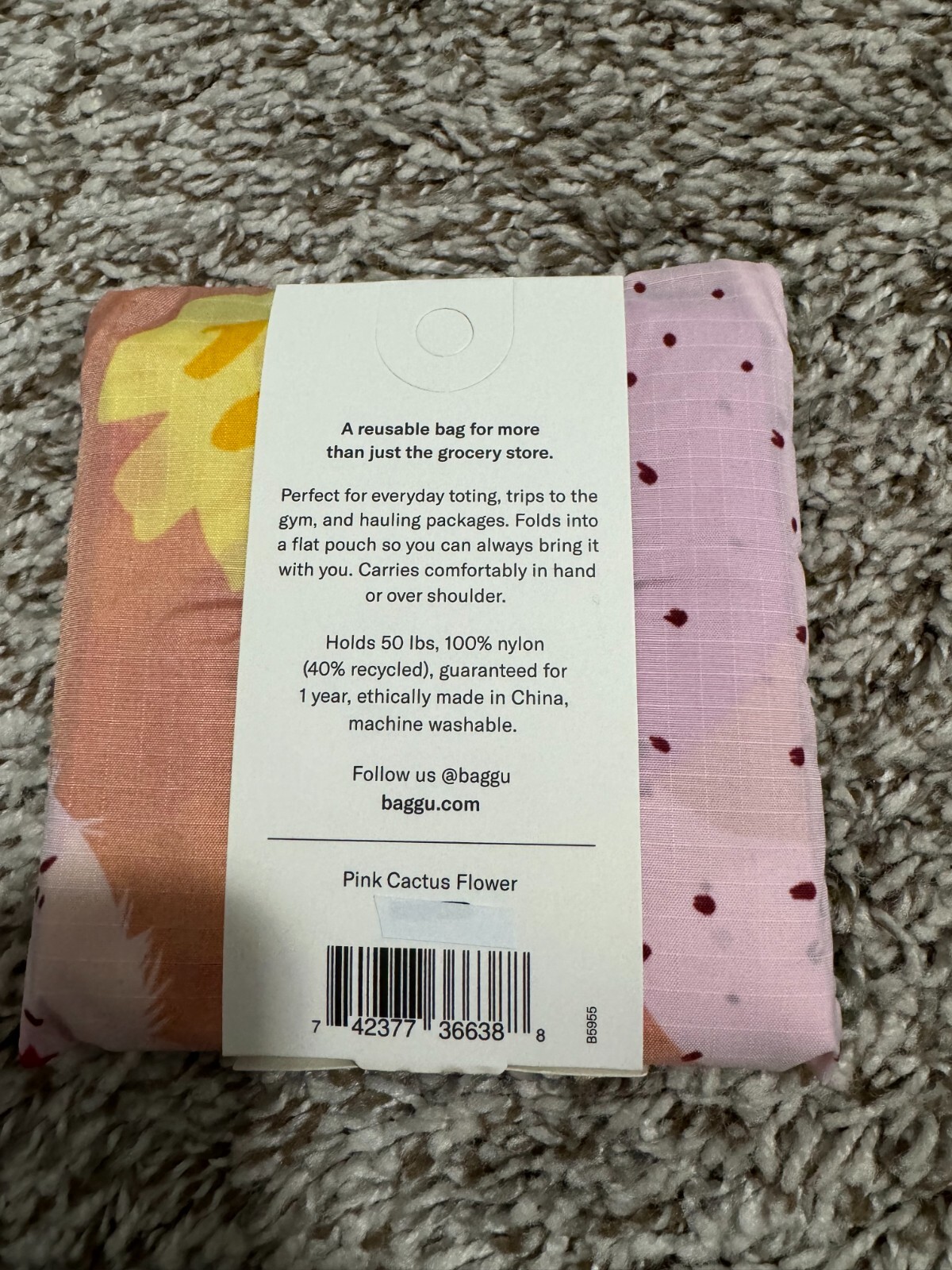 BAGGU Pink Cactus Flower Baggu Standard Reuseable Bag NWT HTF Rare