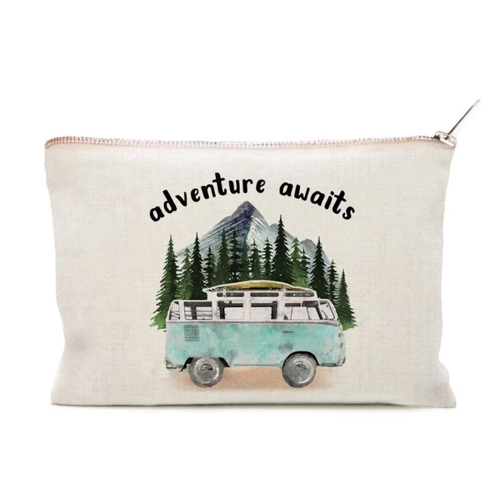 Adventure Waits Bag, Travel Makeup Cosmetic Bags, Organizer One Size, Beige