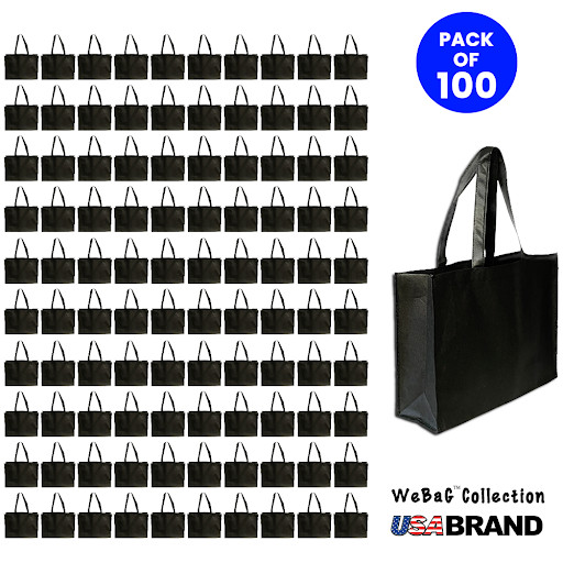 Shopping Bag Tote Bag Eco Friendly Gift Promo Bag Wholesale Black (Large) 100PK