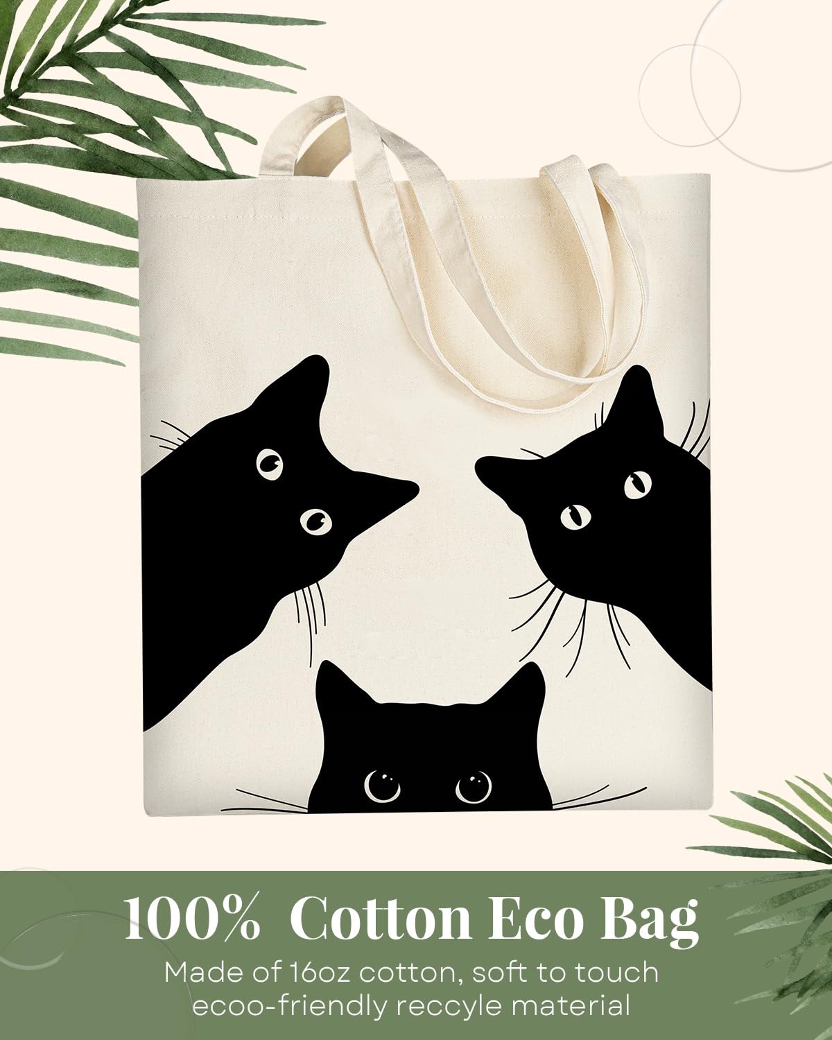 Canvas Tote Bag Aesthetic for Women, Cute Cat Reusable Cotton Cloth Cotton Ba