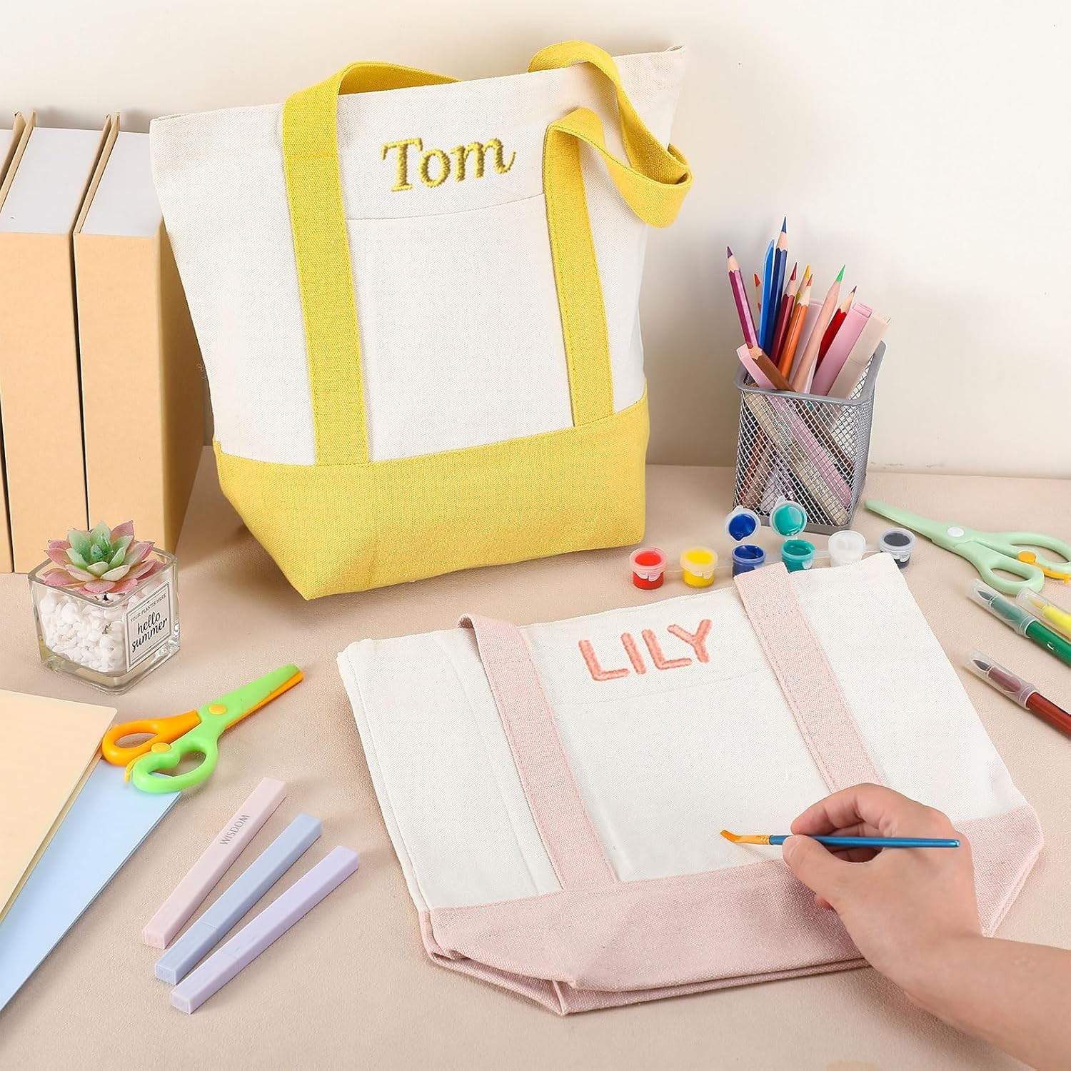 6 Pcs Mini Canvas Tote Bags 13″ x 11″ x 6″ Small Tote Shopping Bag Bulk with