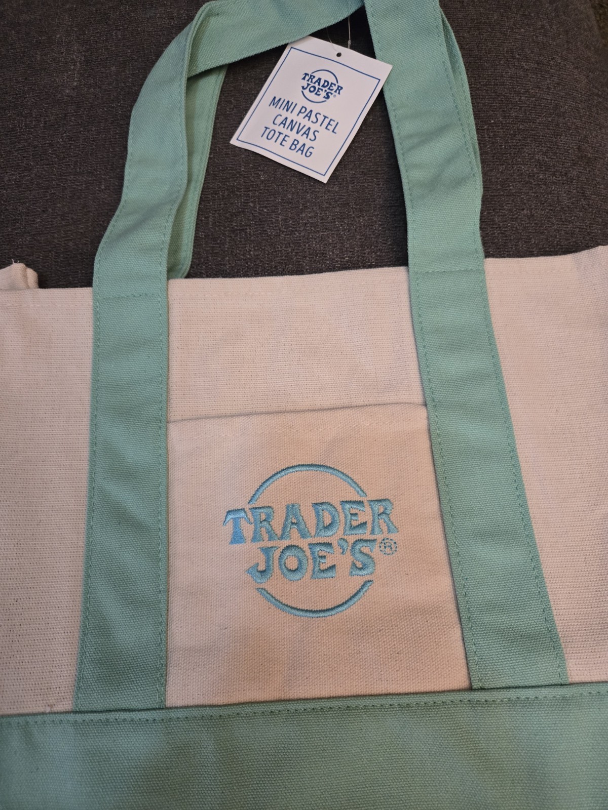 Trader Joe’s Mini Pastel Canvas Tote Bag NWT Blue Green Pink Purple | US Stock