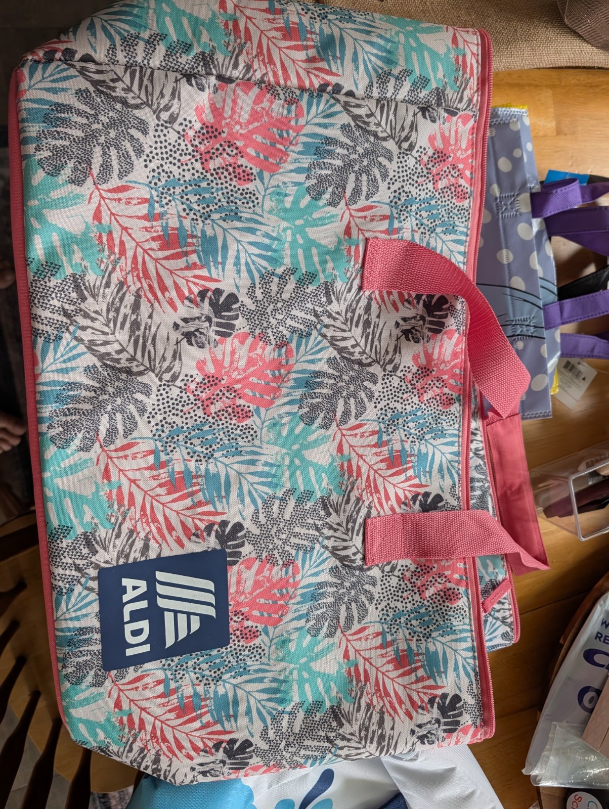 ALDI Insulated Reusable Shopping Bag Floral & Nature Multicolor Zipper 16x14x8