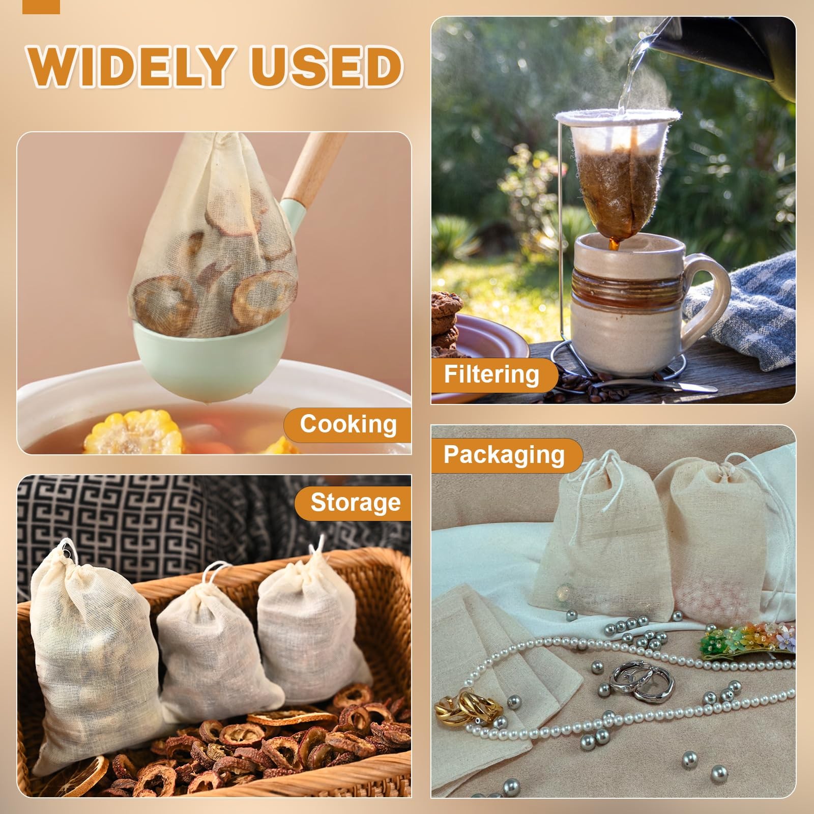 20 Pcs Muslin Bags with Drawstring, Reusable Tea Bags, 3 x 4 inches, White
