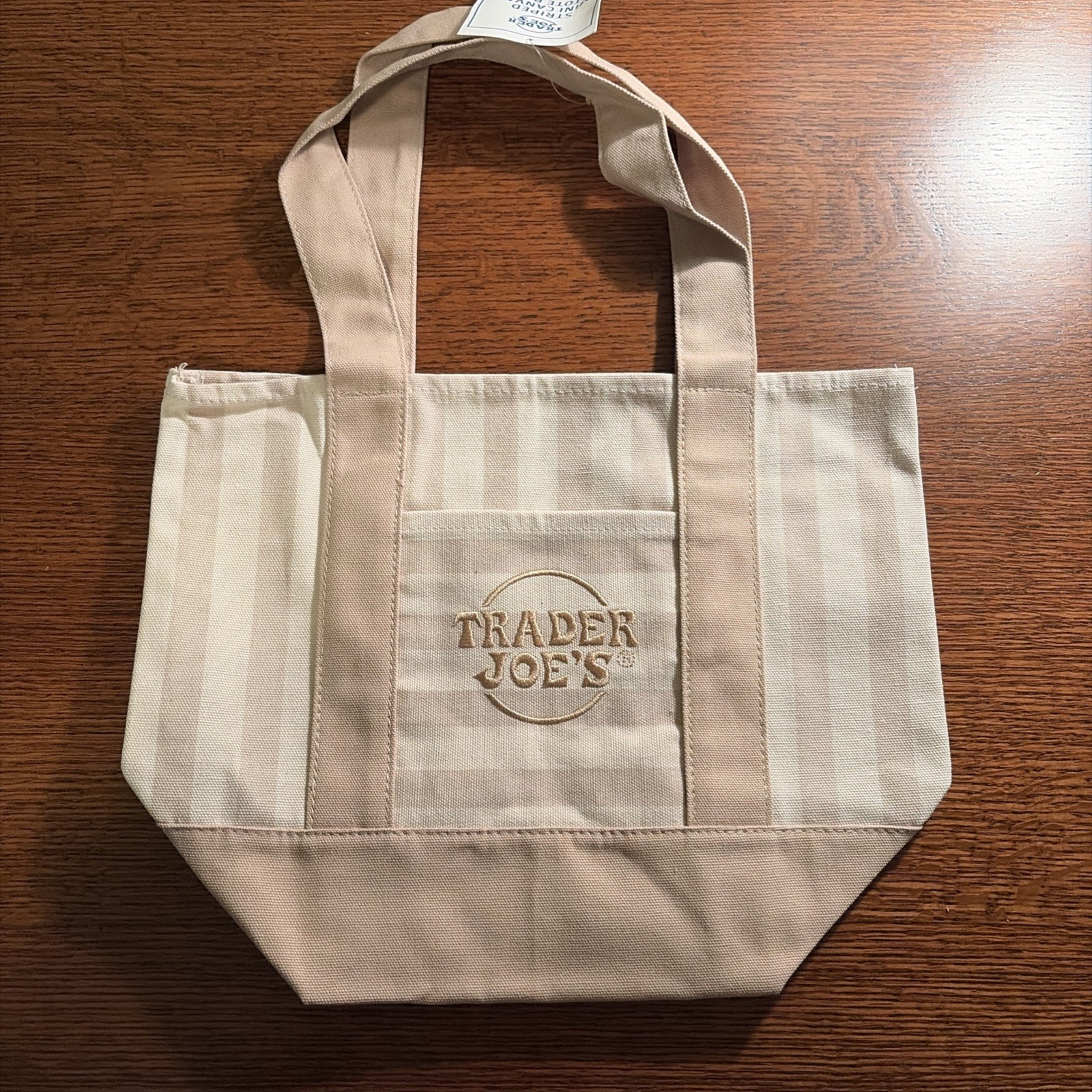 TRADER JOE’S MINI PASTEL STRIPE CANVAS TOTE BAGS SET Of 4 PINK BLUE (x2) BEIGE