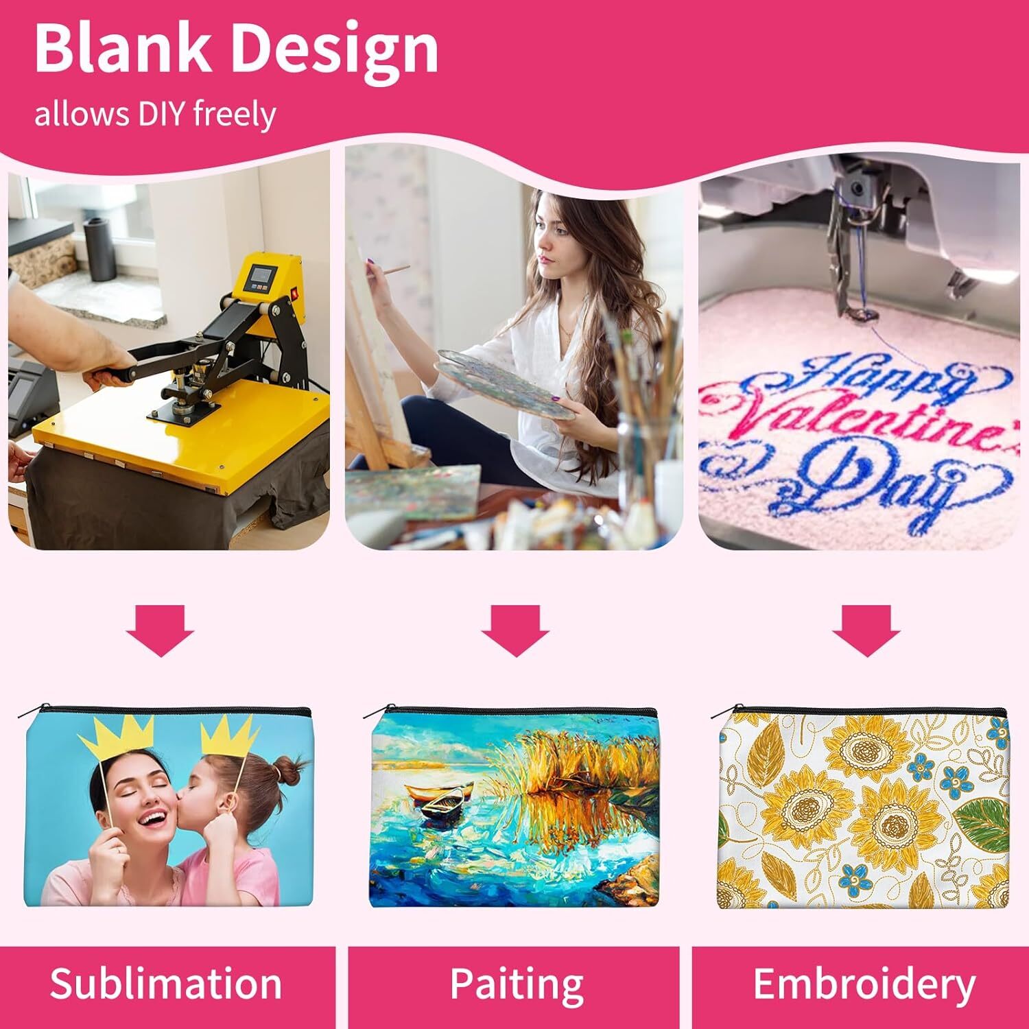 24Pcs Sublimation Blank Canvas Makeup Bags, AMADAILY Bulk 7.87 x 5.7 Inch 24