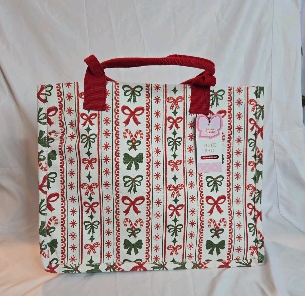 Merry & Bright Eco-Friendly Christmas Theme Heavy Duty Canvas Reusable Tote