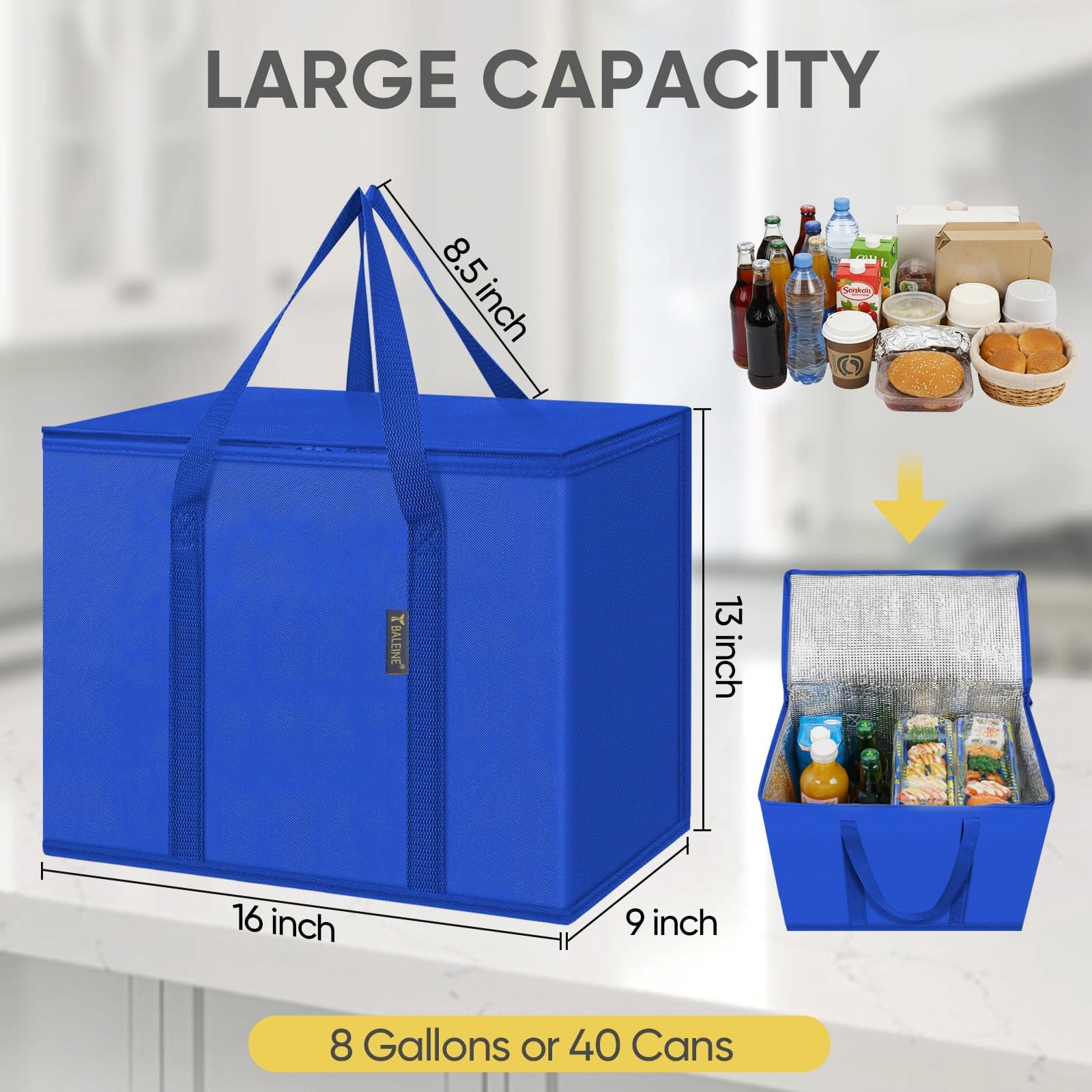 2 Pack Insulated Reusable Grocery Bags Collapsible Cooler 16x9x13 Inch Blue