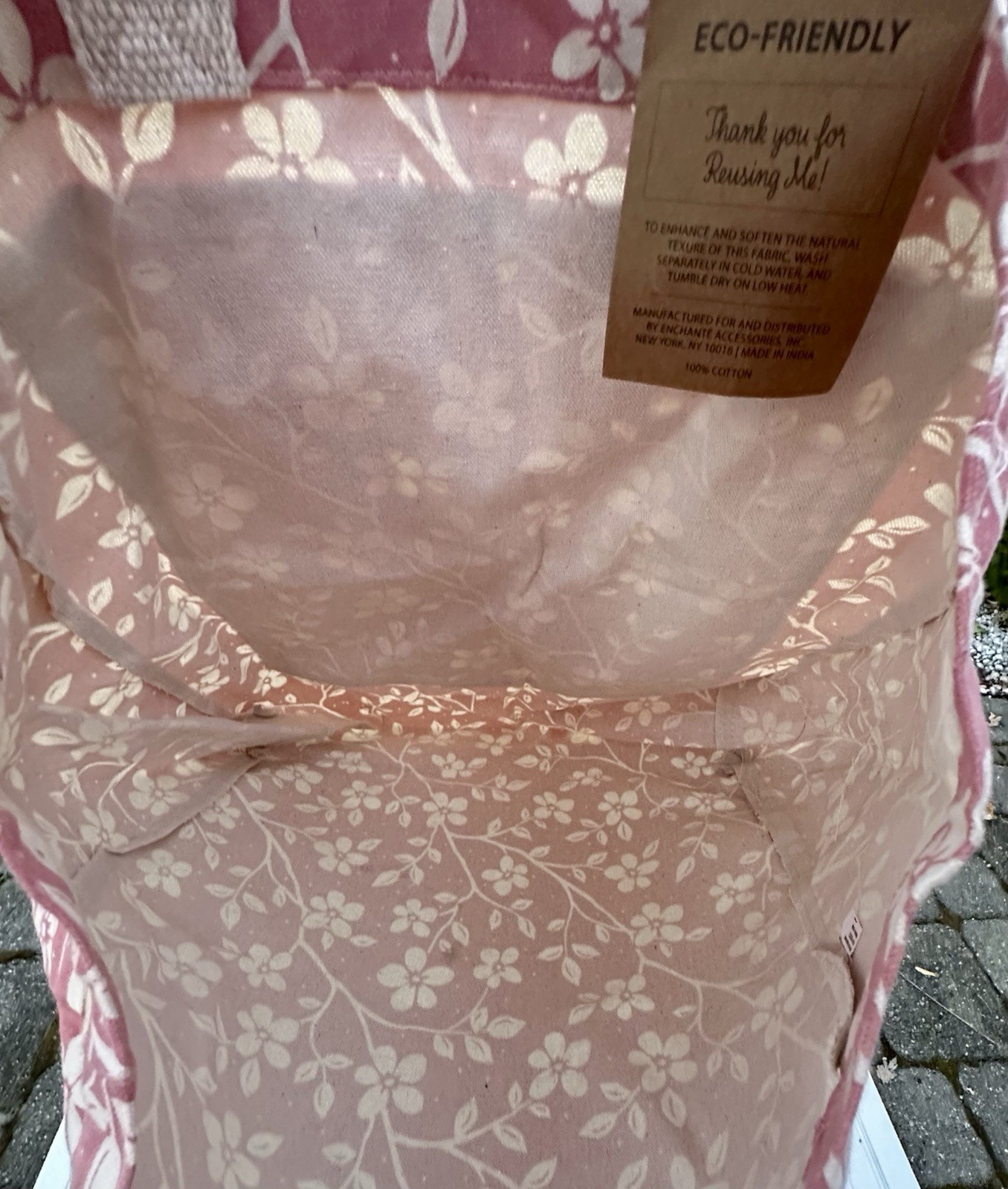 Reusable Tote Bag Eco-friendly Pink White Floral NWT
