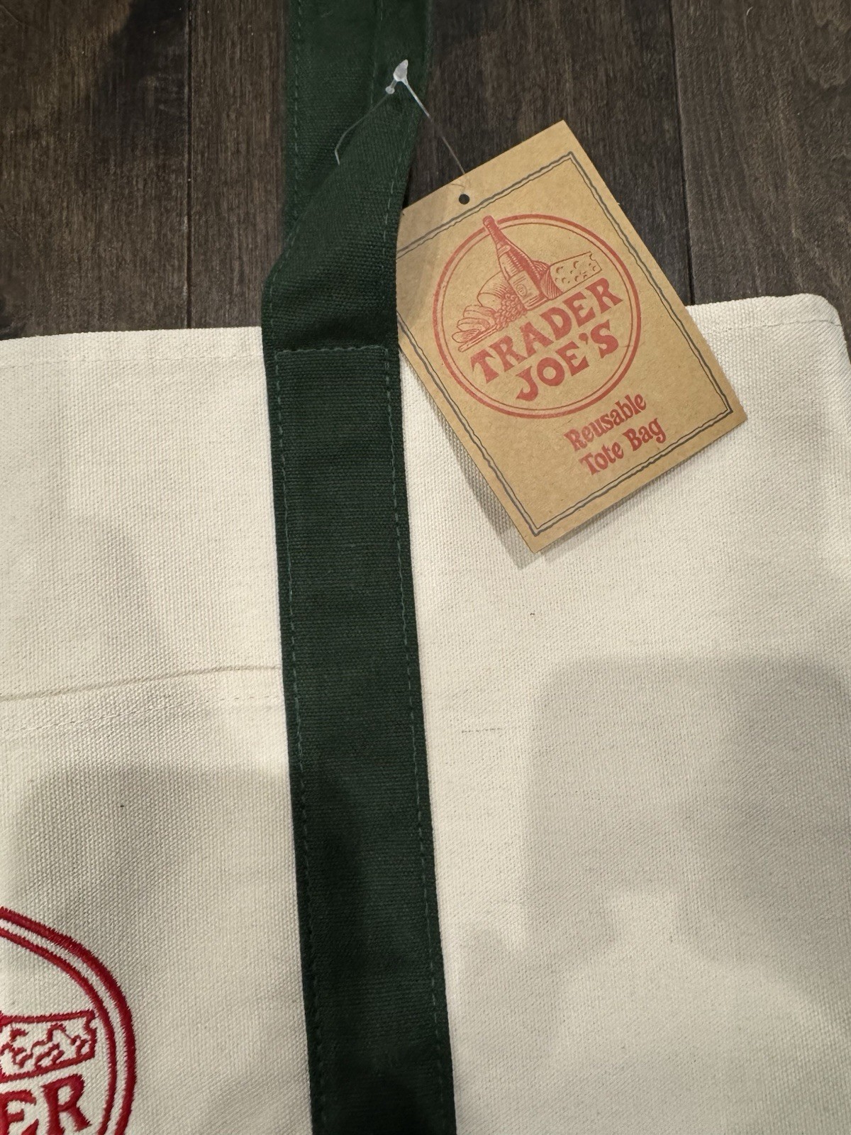 Authentic Trader Joe’s Reusable Canvas Eco Tote Bag Heavy Duty Bag Green White!!