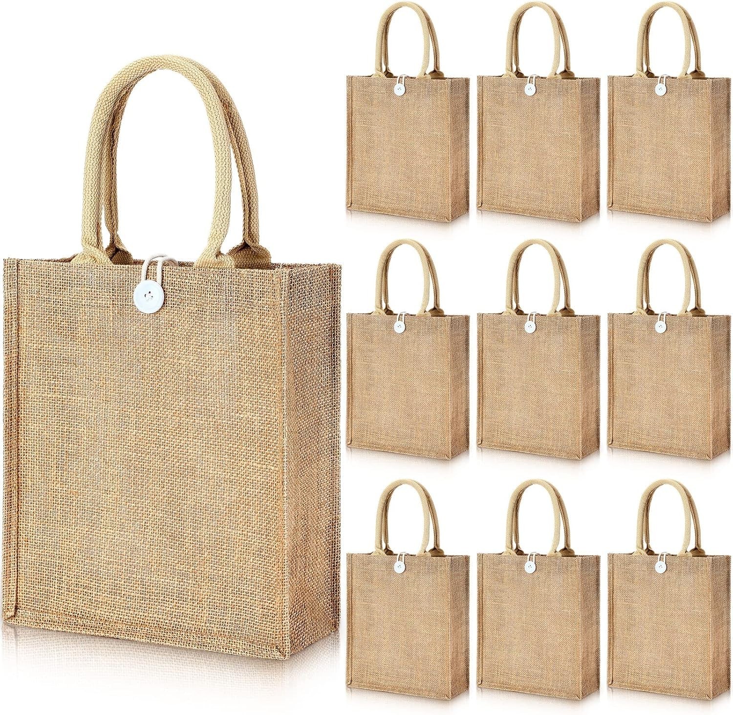 10 Pcs Jute Burlap Tote Bags W/ Handles Burlap Gift Bags Bulk Blank Reusable