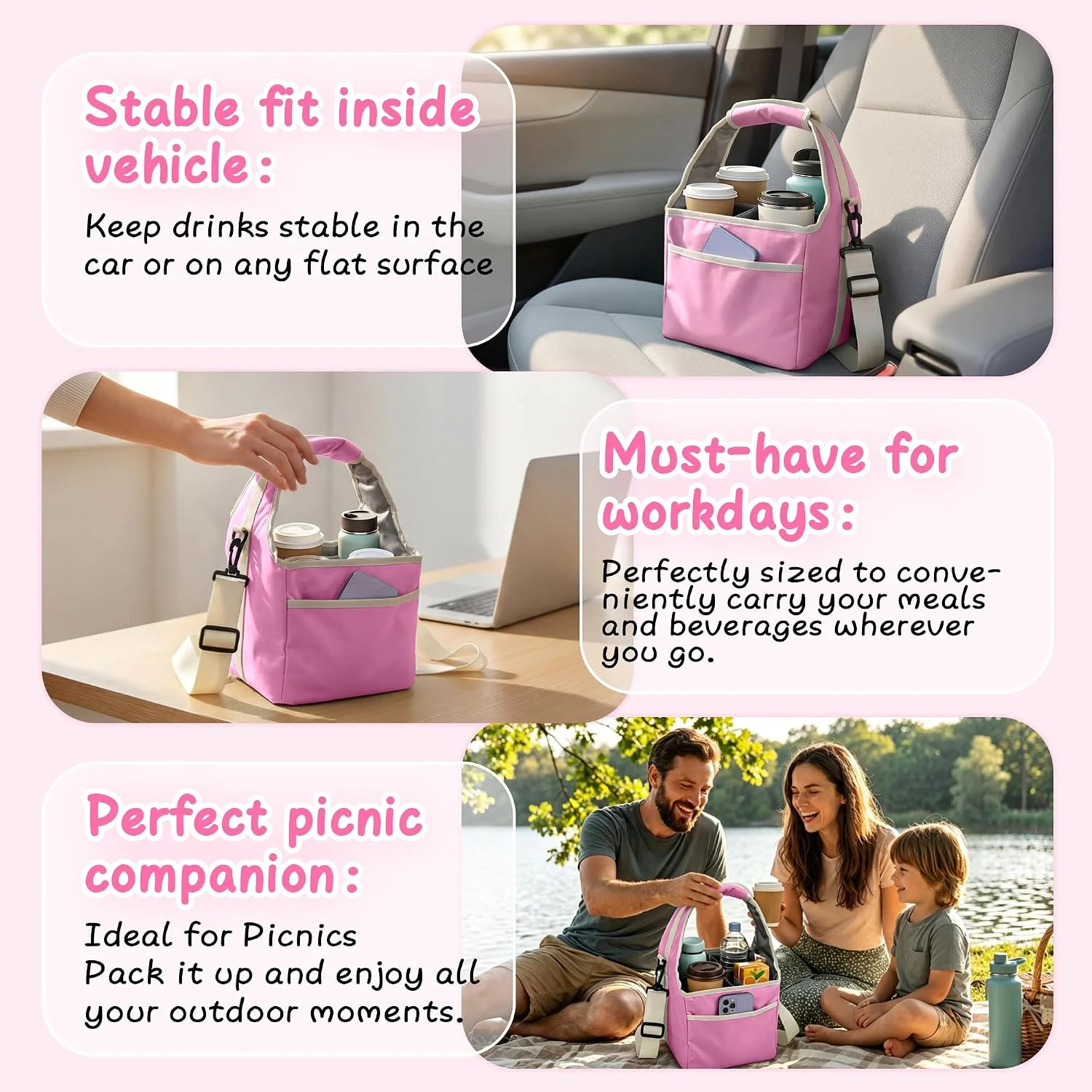 Reusable Drink Carrier Tote Bag with Handle Family Size 4 Compartment Water Bott