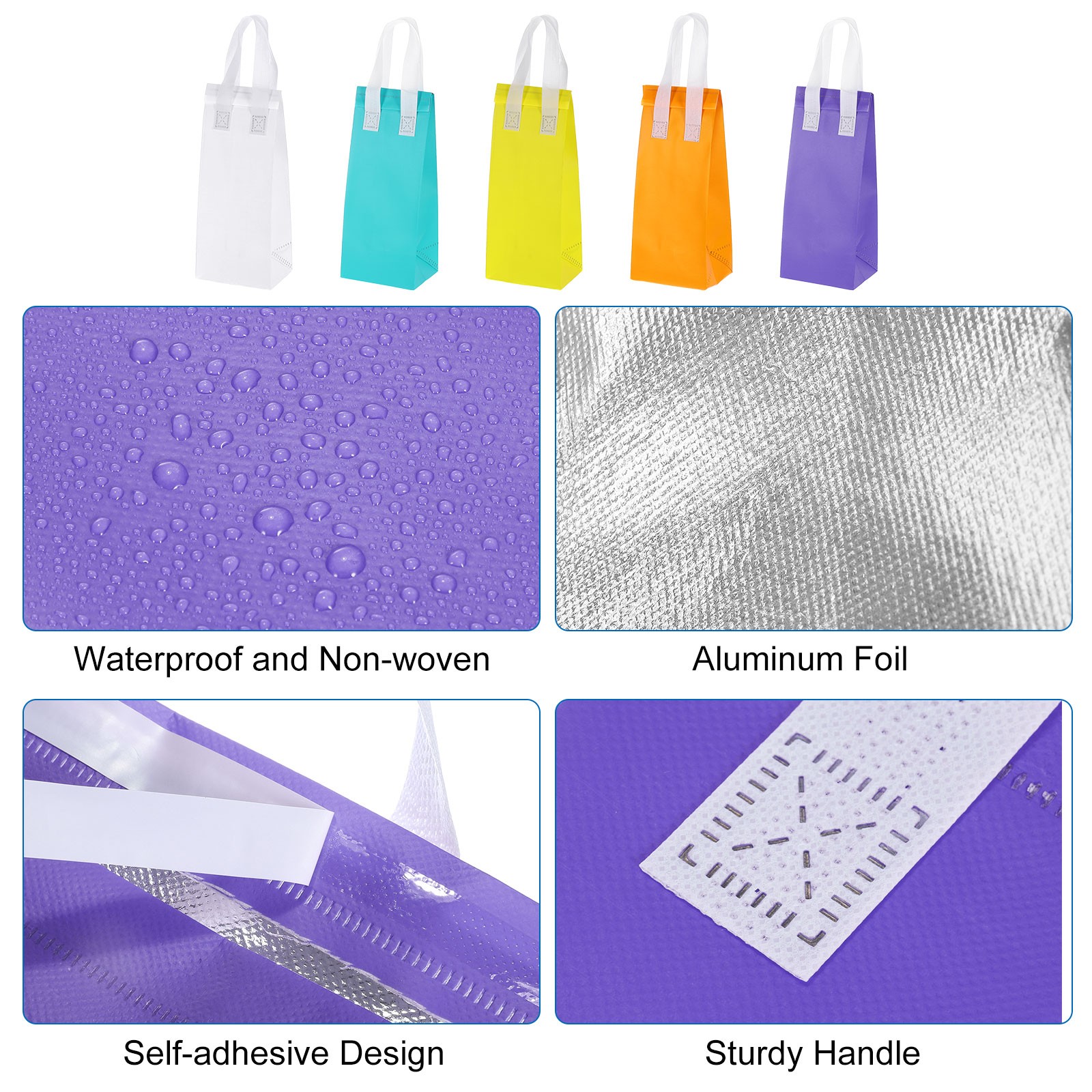 25pcs Insulated Take Out Bags, 4.7″ x 3.9″ x 11″ Thermal Lunch Bags Purple