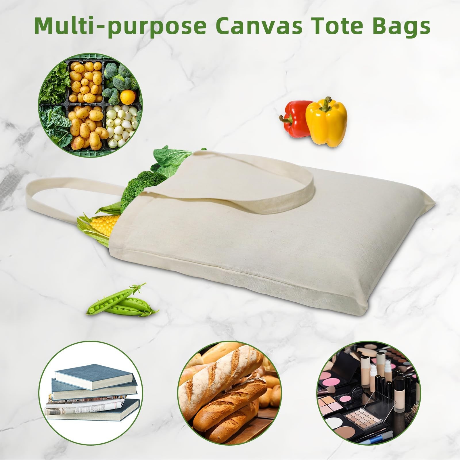 48 Pack Canvas Tote, Reusable Blank Canvas for Shopping,Grocery Bags,DIY Gift…