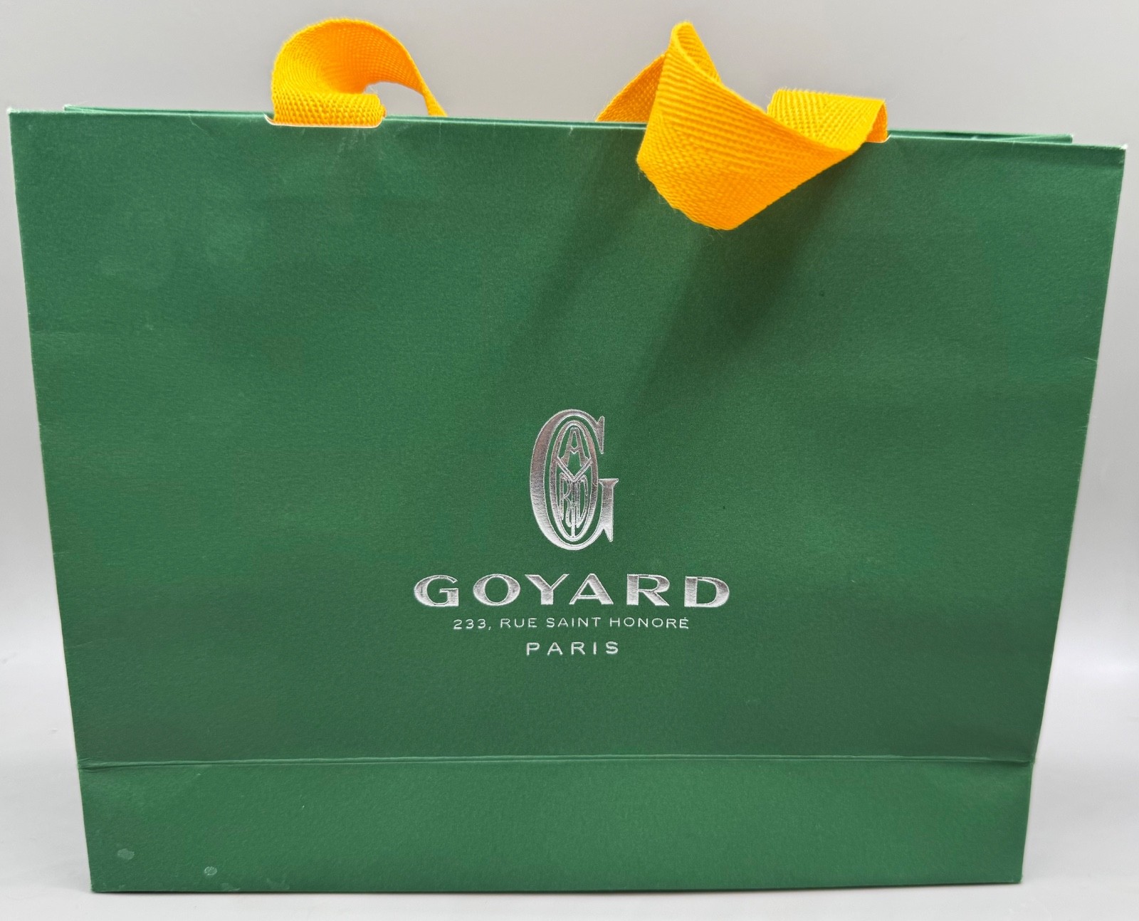 AUTHENTIC GOYARD PARIS SMALL PAPER SHOPPING GIFT BAG GREEN YELLOW HANDLES