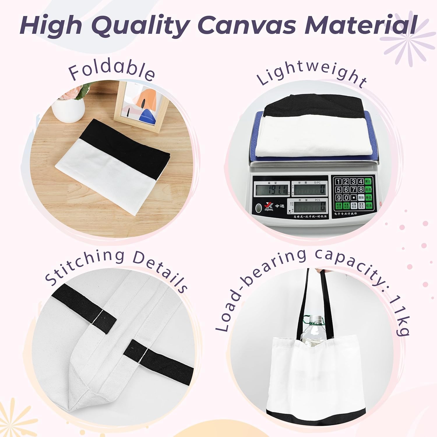 10 Pack Large Canvas Tote Bags Bulk Sublimation Blanks W/ Long Handle 18.5 x 15