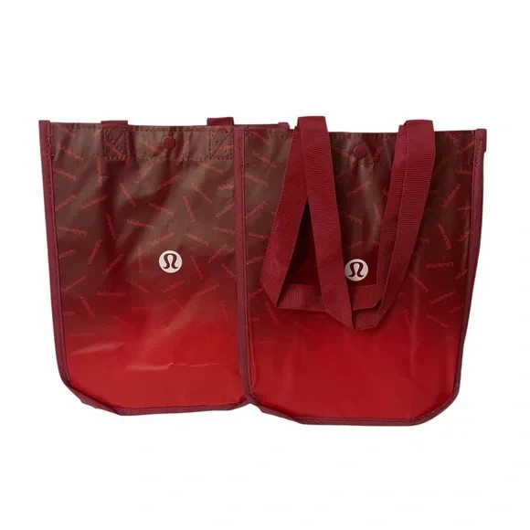 Lululemon Reusable 2022 Holiday Red Ombre Lunch Tote Modern Bag Set of Two New
