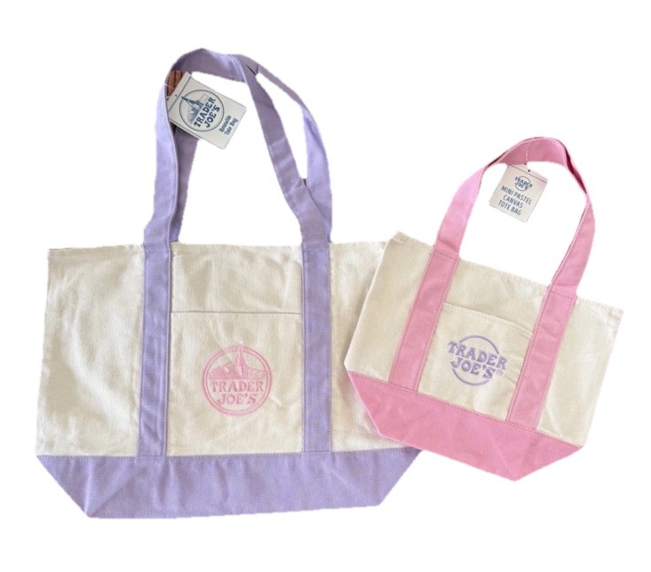 Trader Joe’s Lavender Purple Large + Pink Mini Canvas Tote Bag 2 Set Limited 🛍️