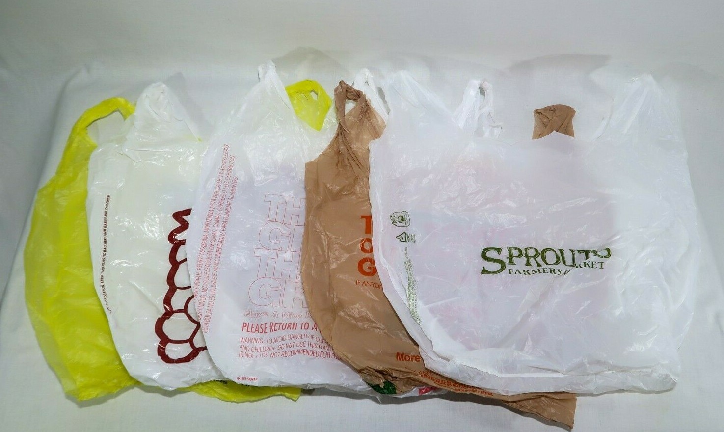 Assorted Plastic Grocery Bags Single Use Clean Folded Art Crafts Trash Bag