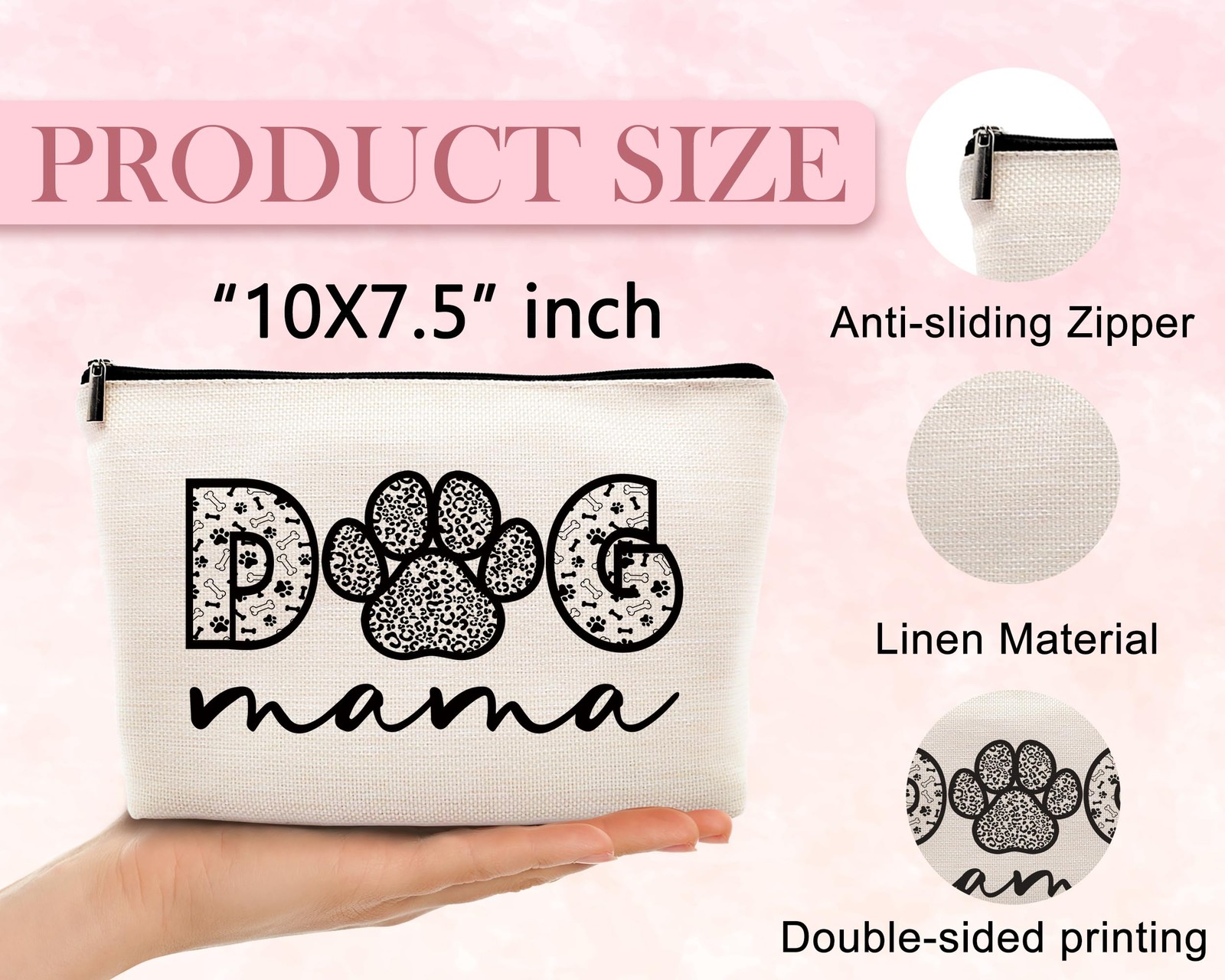 kdqua Dog Mom Makeup Bag, Christmas Gifts for Lovers Mama Women, mama