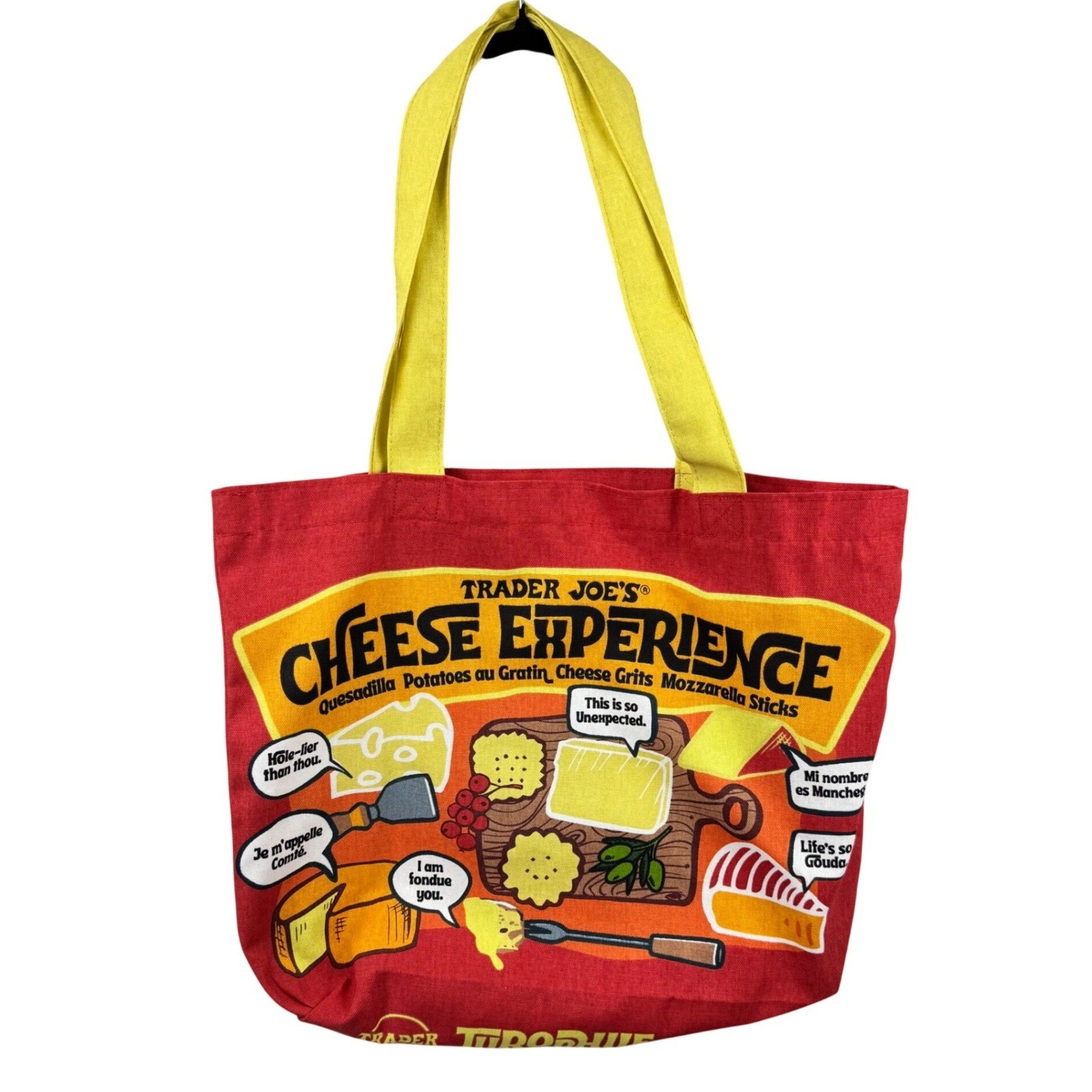 Trader Joe’s Cheese Bag Tote Unisex OS Red Yellow Cotton Canvas NWT NEW
