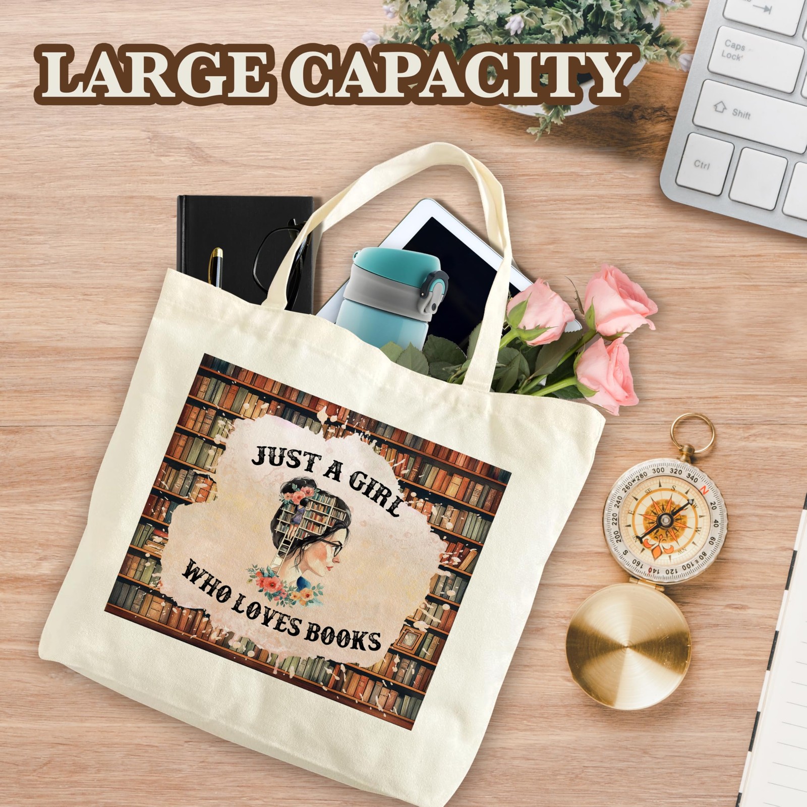 Books Tote Bag Just A Girl Who Loves Books Shopping Shoulder Bag Reader Gift A13
