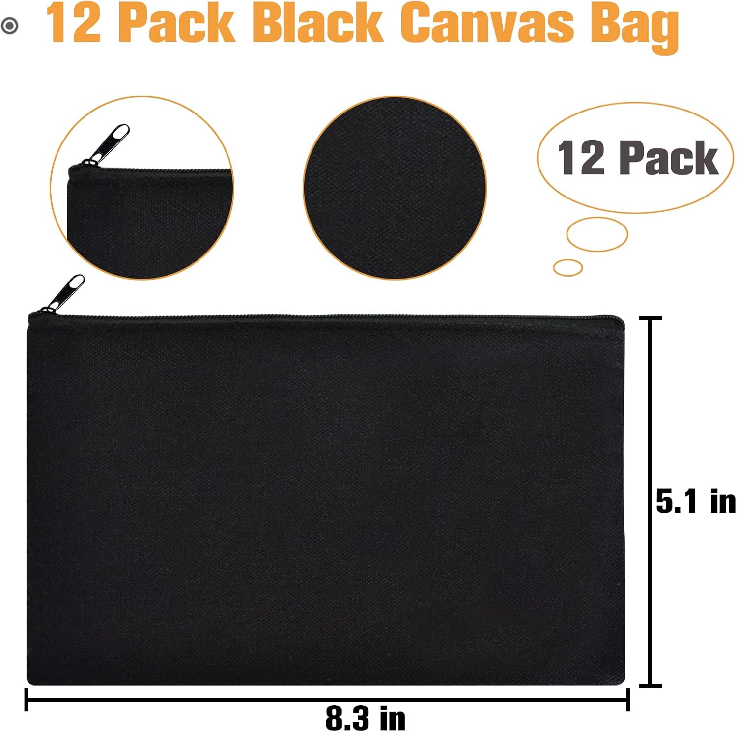 Canvas Zipper Pouch Bulk – 8.3 X 5 Inches Cotton Canvas Pouches with Zipper, Can