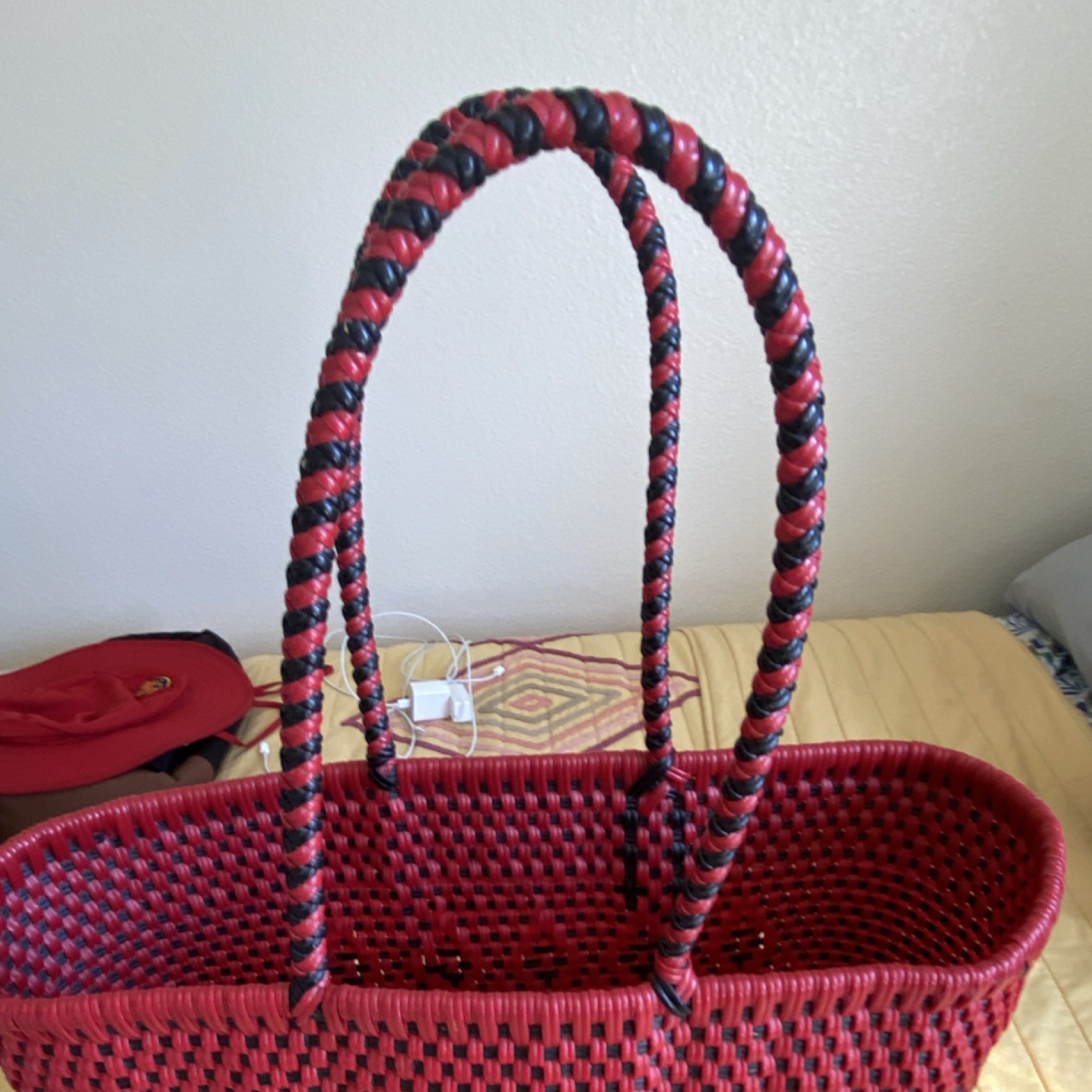 Large Red Black Mexican hand made Geometric Plastic