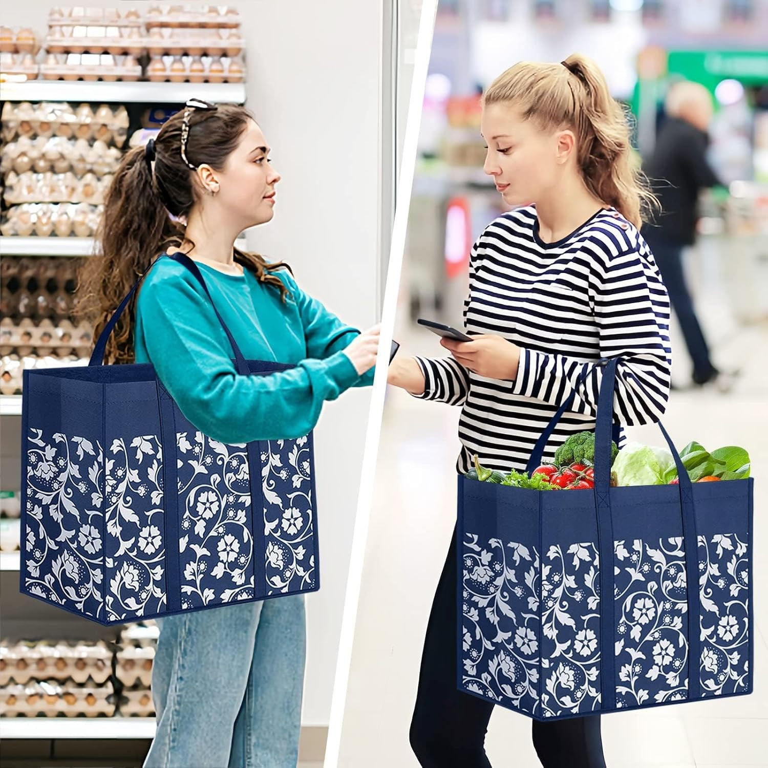 Reusable Grocery Bags Foldable Tote Bags Bulk with Reinforced Handles Shopping B