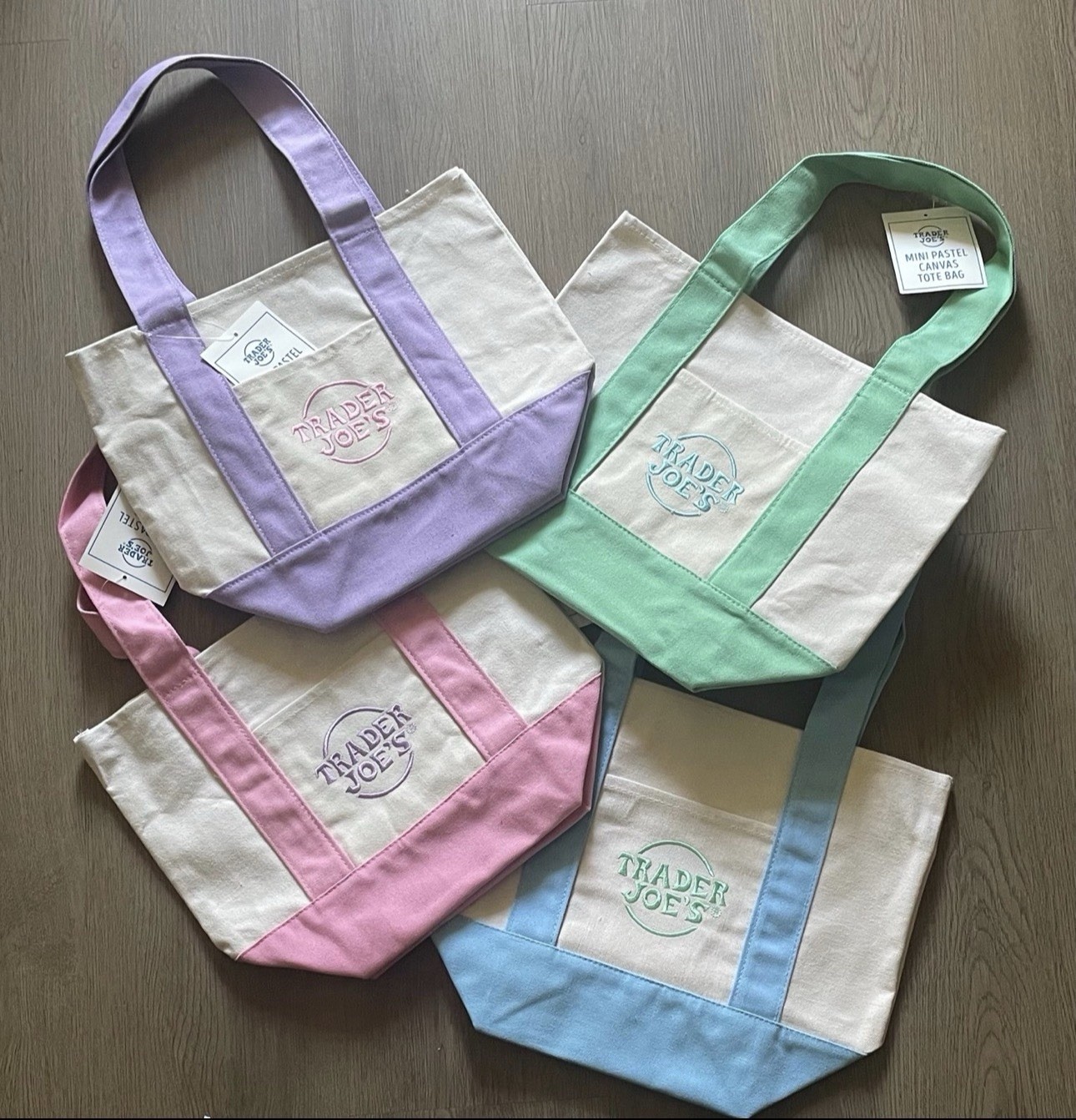 5sets 20bags Trader Joe’s Mini Pastel Canvas Tote Bag Set Of 4 NWT IN HAND
