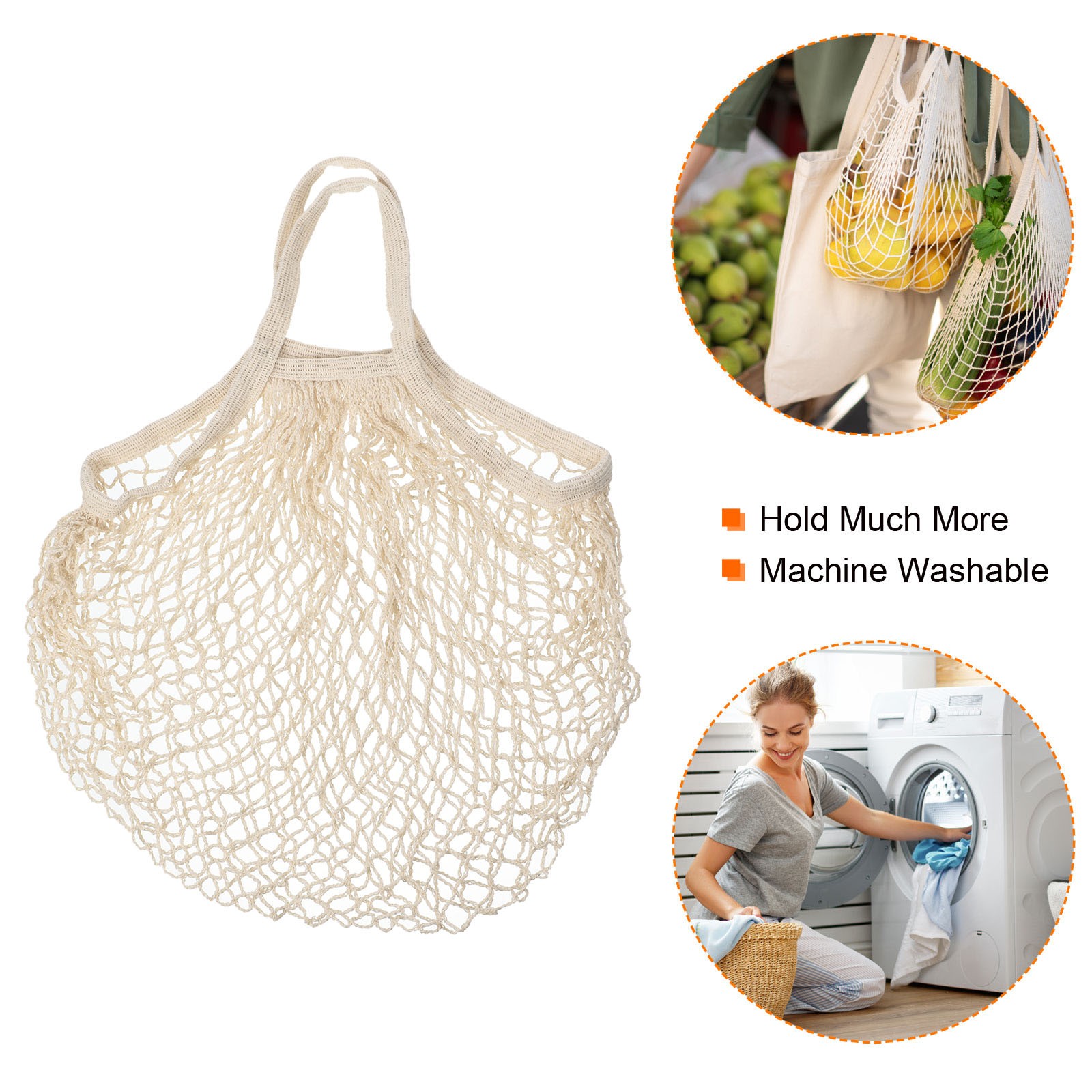 Cotton Mesh Bag 15×13.8″ Mesh Net String Grocery Bags Beige White
