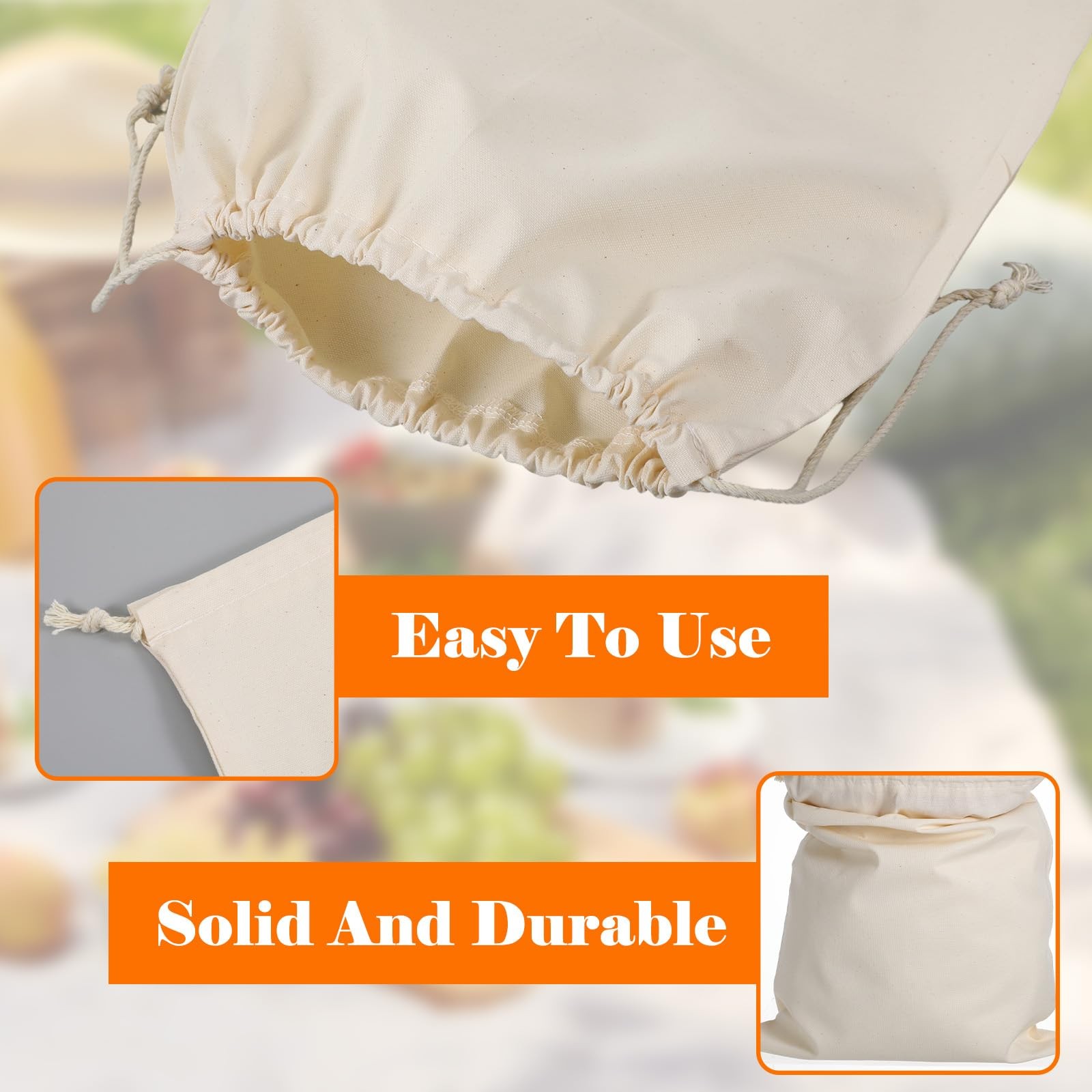 APLZGMG 2 Pcs Reusable Linen Bread Bag, 11 x 15.7 in Cloth 40x30cm, Beige
