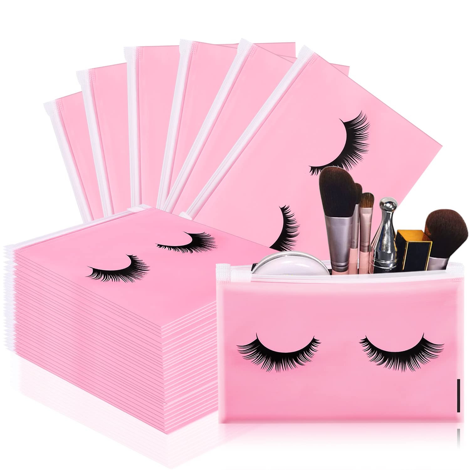 Noverlife 100PCS Eyelash 6×4 Inch (Pack of 100), Zipper Bags – Pink