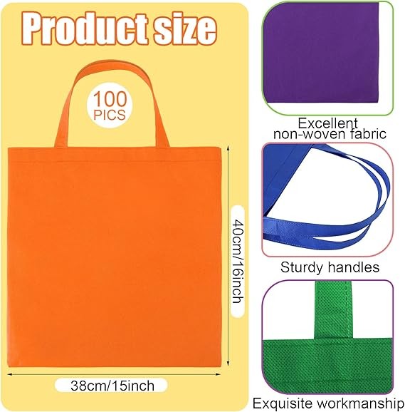 100 Reusable Canvas Tote Bags 15”x16” with Handles – Bulk Pack