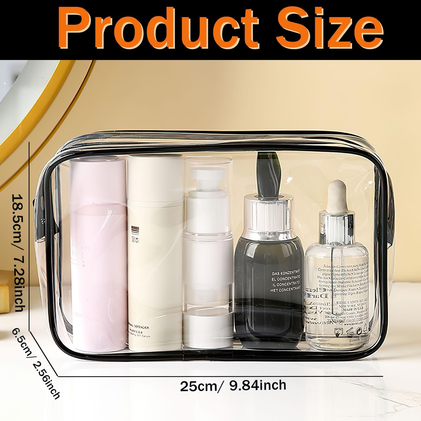 YOQIVEXU 6 Pieces Clear Cosmetics Bag Bulk, TSA Approved Large, Black