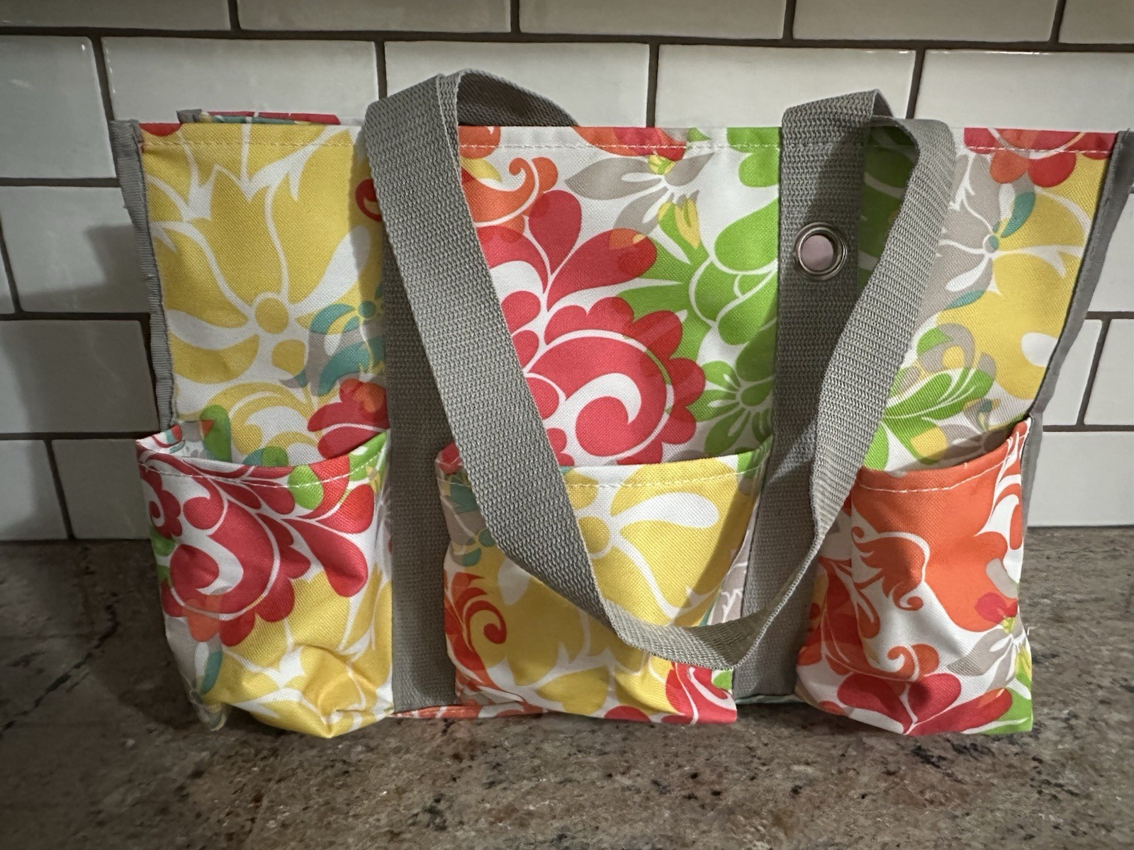 Thirty-One Multicolor Reusable Tote w/ Mesh Pocket 15.5x7x10 in