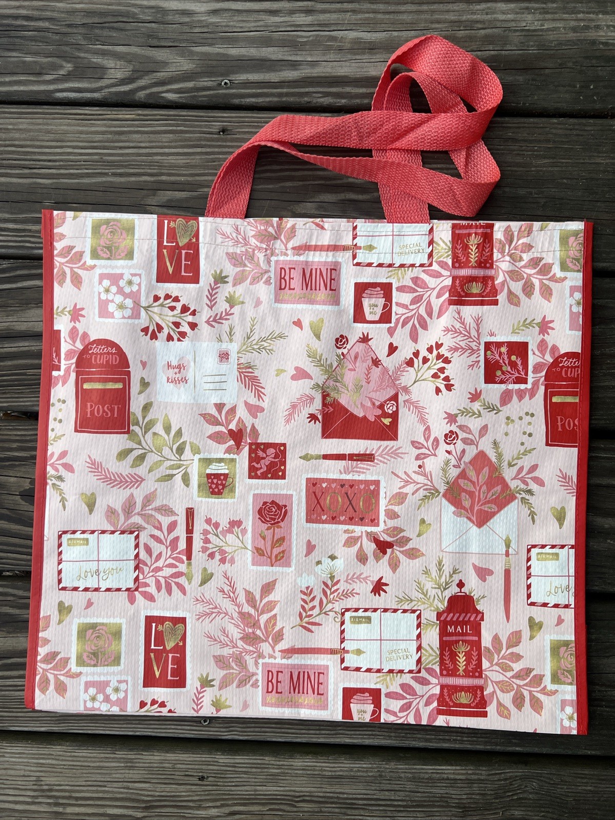 Reusable Shopping Bag Valentines Day Love Mail Hearts Homegoods Gift Pink New!