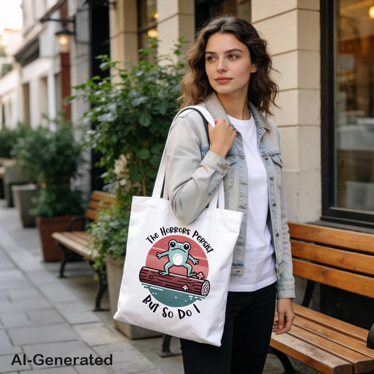 Canvas Tote Bag for Women, Funny Frog Shoulder Bags, Inspirational Canvas Tot…