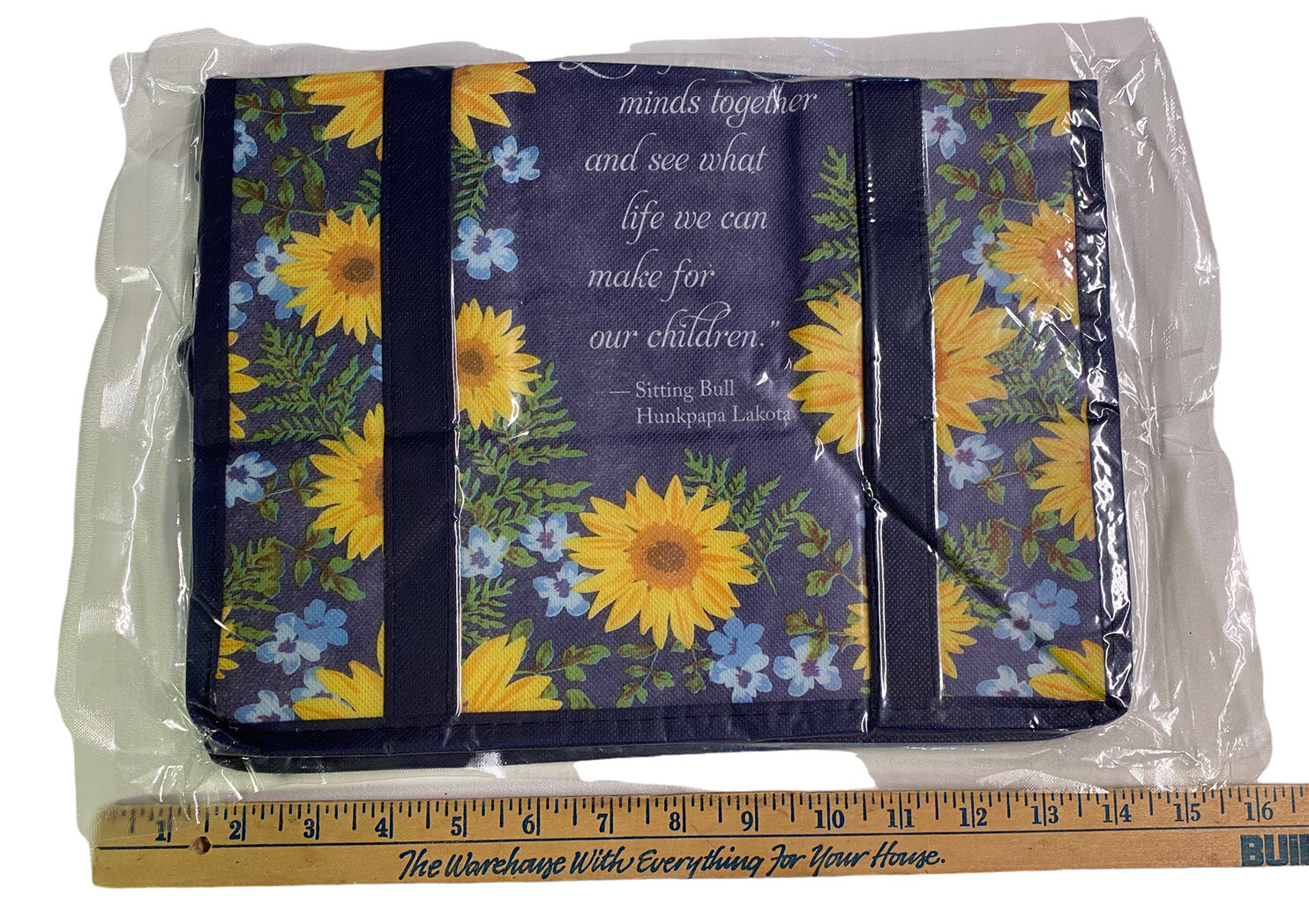 Floral Zip Close Shopping Tote Bag, SITTING BULL Quote, Hunkpapa Lakota, NEW NIP