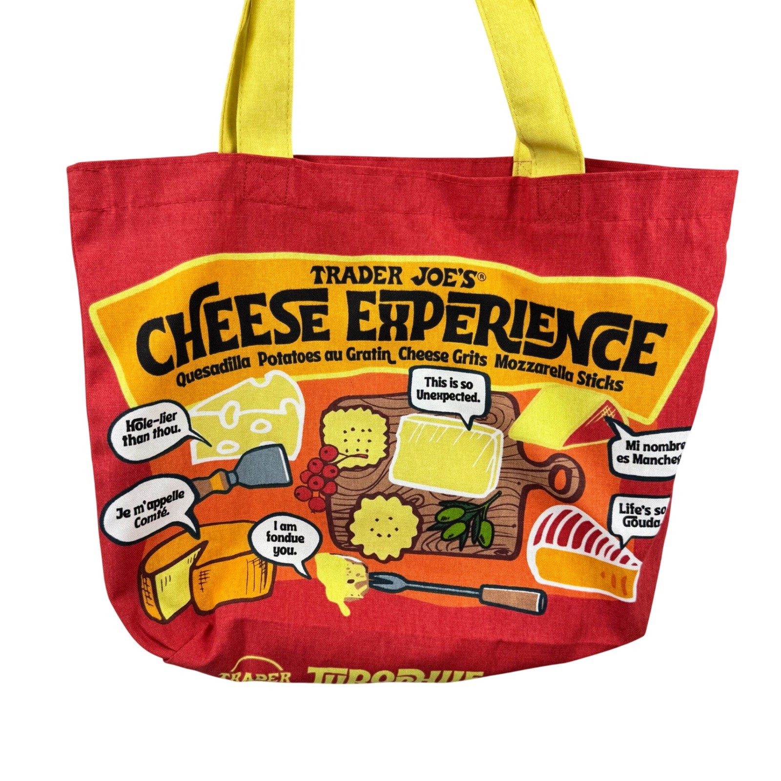 Trader Joe’s Cheese Bag Tote Unisex OS Red Yellow Cotton Canvas NWT NEW