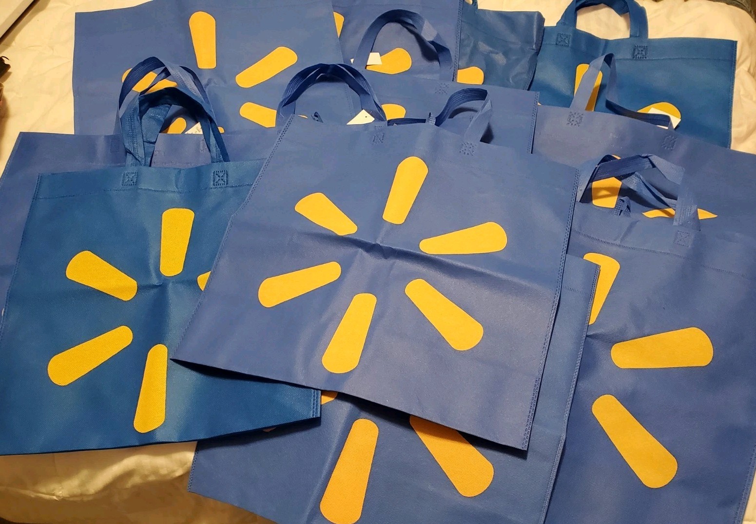 12 Lot New XLarge Walmart Reusable Shopping Bags Set Blue Crafts Tools 18″ X 17″
