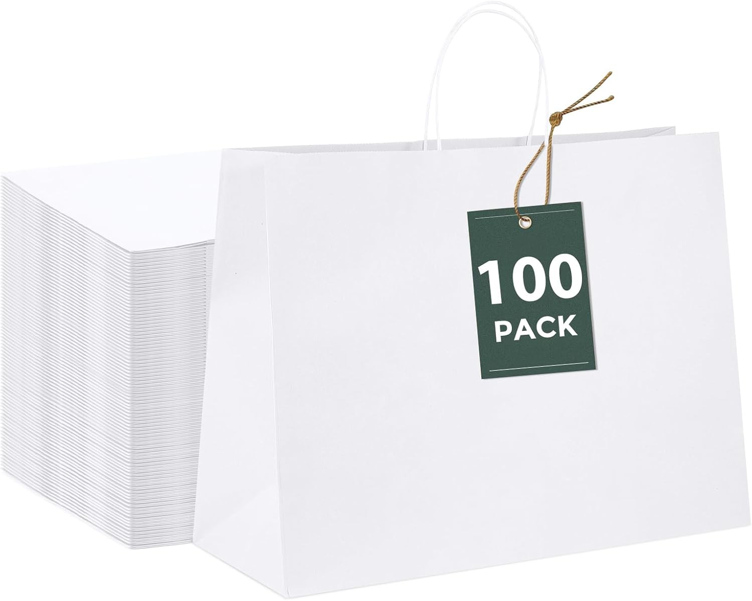 16x6x12 100Pcs White Bags with Handles,Paper Bags?White Large Paper Bag with