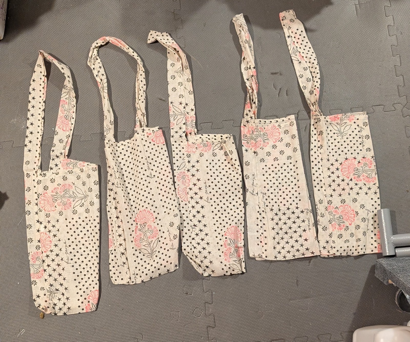 5 x Free People Linen Cloth Lightweight Shopping Tote Bag Tan Pink Paisley Boho