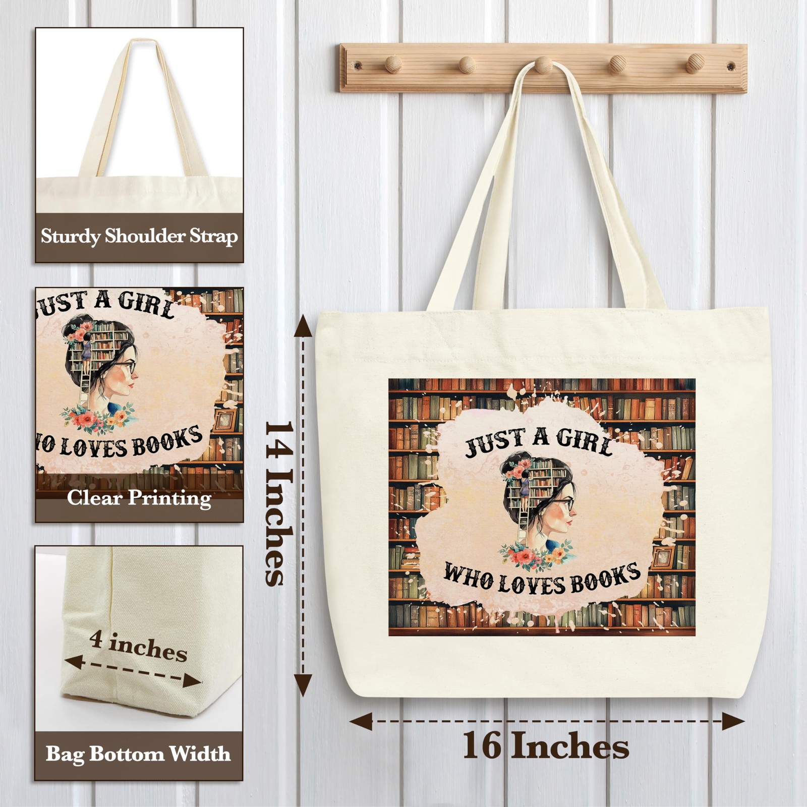 Books Tote Bag Just A Girl Who Loves Books Shopping Shoulder Bag Reader Gift A13