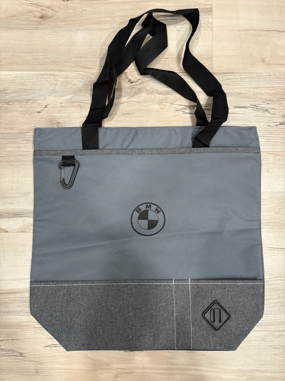 BMW Gray Reusable Shopping Bag with Zipper Closure & Carabiner Clip