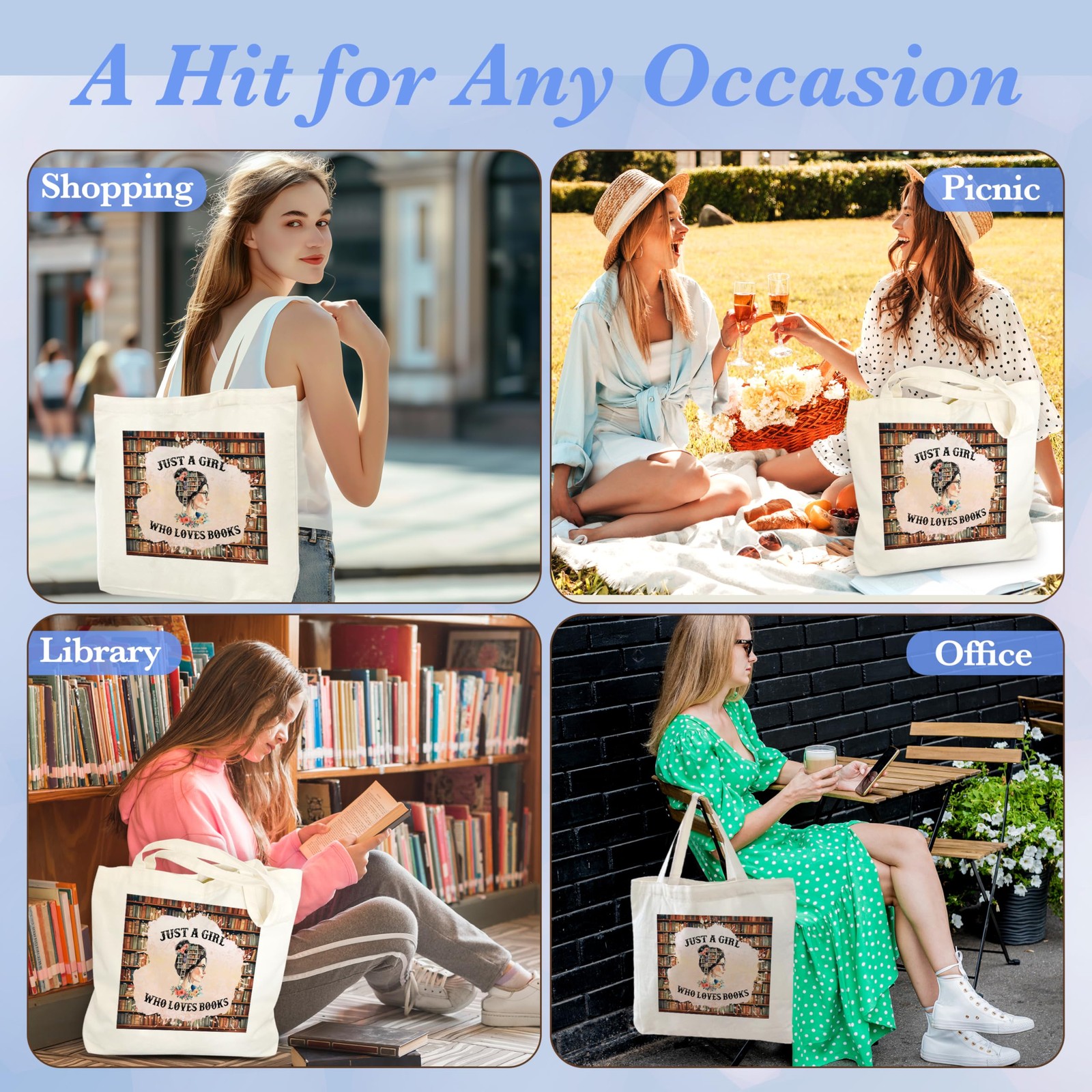 Books Tote Bag Just A Girl Who Loves Books Shopping Shoulder Bag Reader Gift A13
